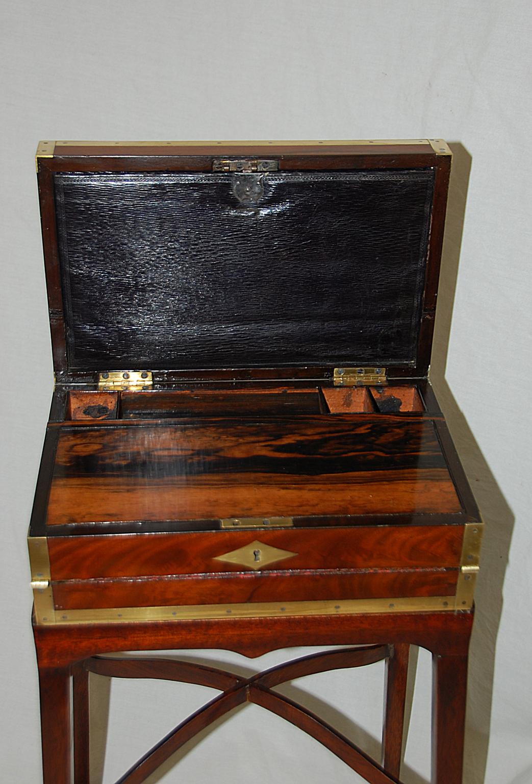 19th Century French Directoire Double Opening Brass Inlaid Writing Box Now on Bespoke Stand