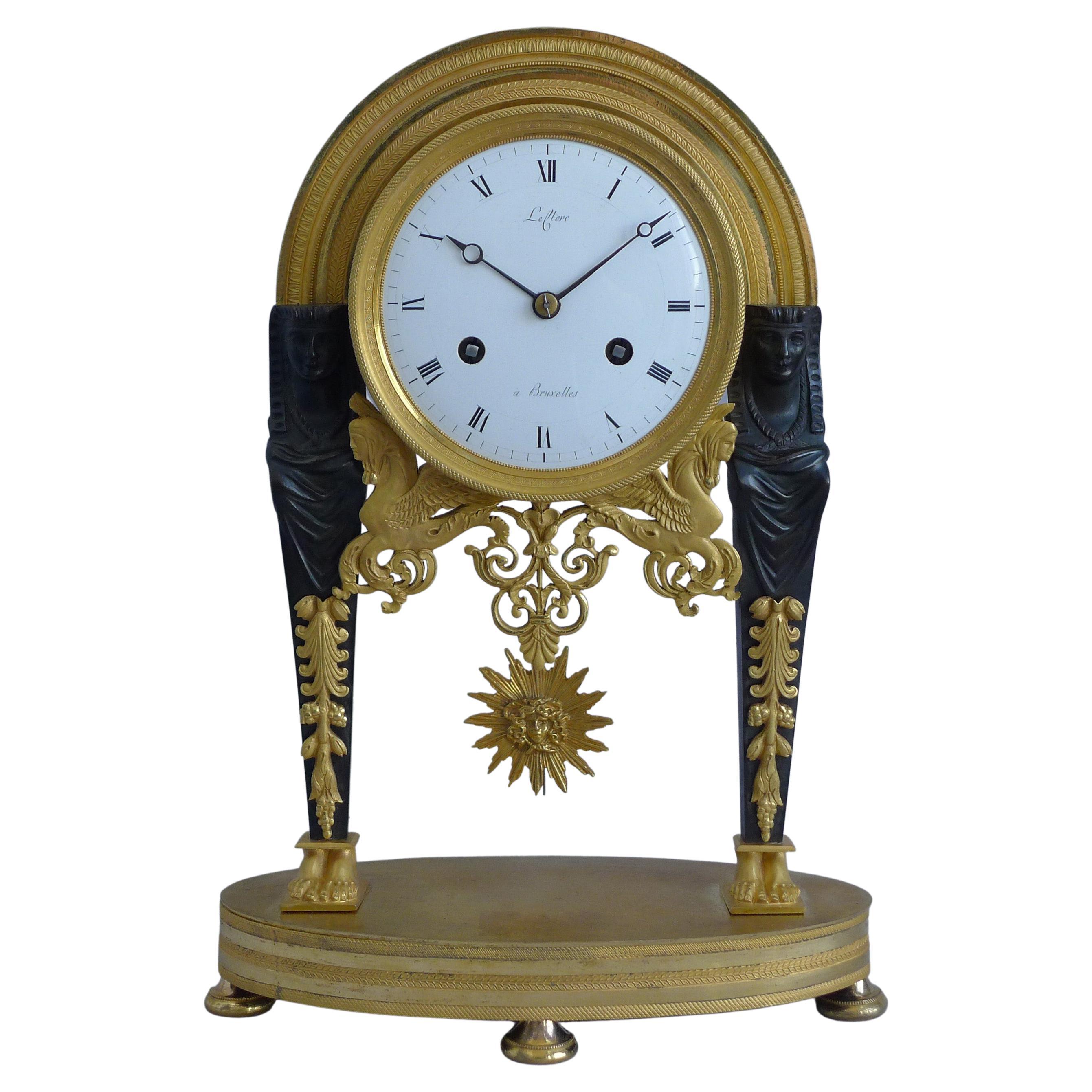 French Directoire Egyptian Style Mantel Clock Signed Leclerc For Sale