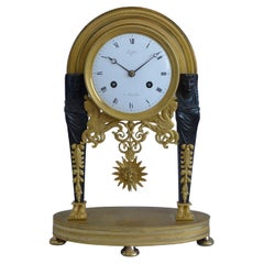 French Directoire Egyptian Style Mantel Clock Signed Leclerc