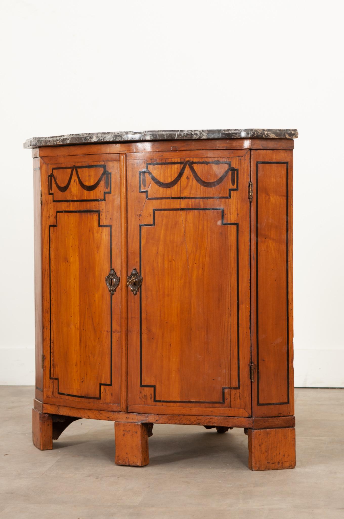 19th Century French Directoire Fruitwood Corner Cabinet with Inlay For Sale