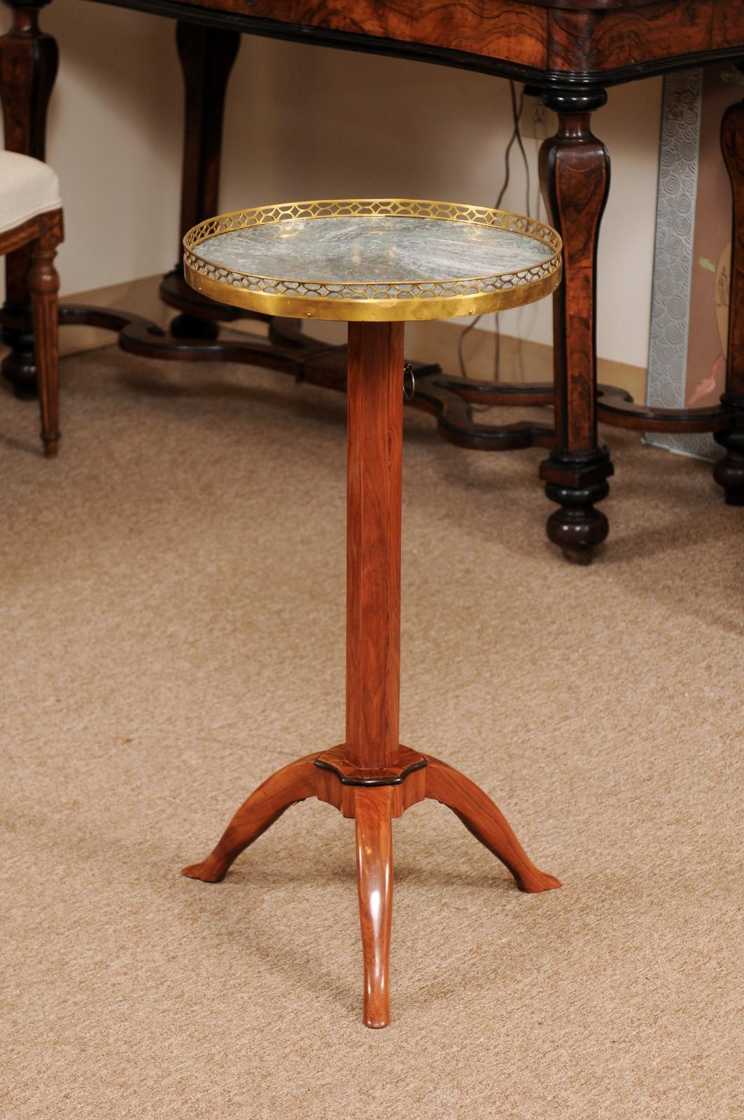 French Directoire Fruitwood Telescoping Green Marble-Top Candle Stand 2