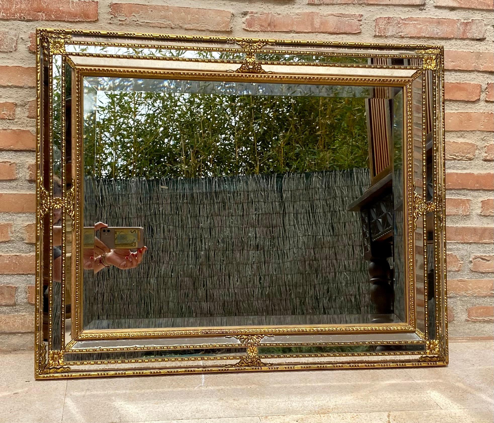 French Directoire Gilded Carved Wood Wall Mirror, 1940s For Sale 7