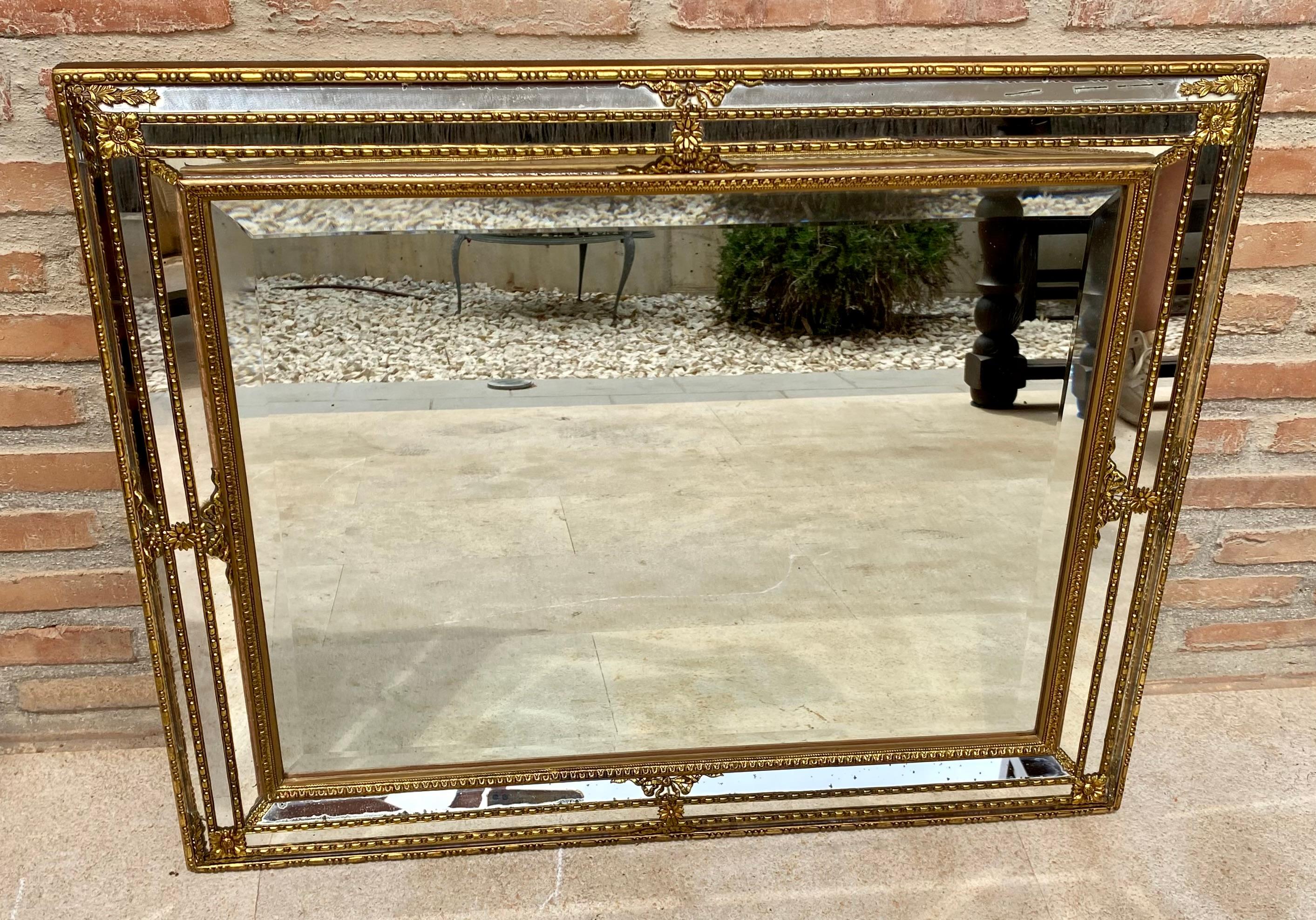 French Directoire Gilded Carved Wood Wall Mirror, 1940s For Sale 8
