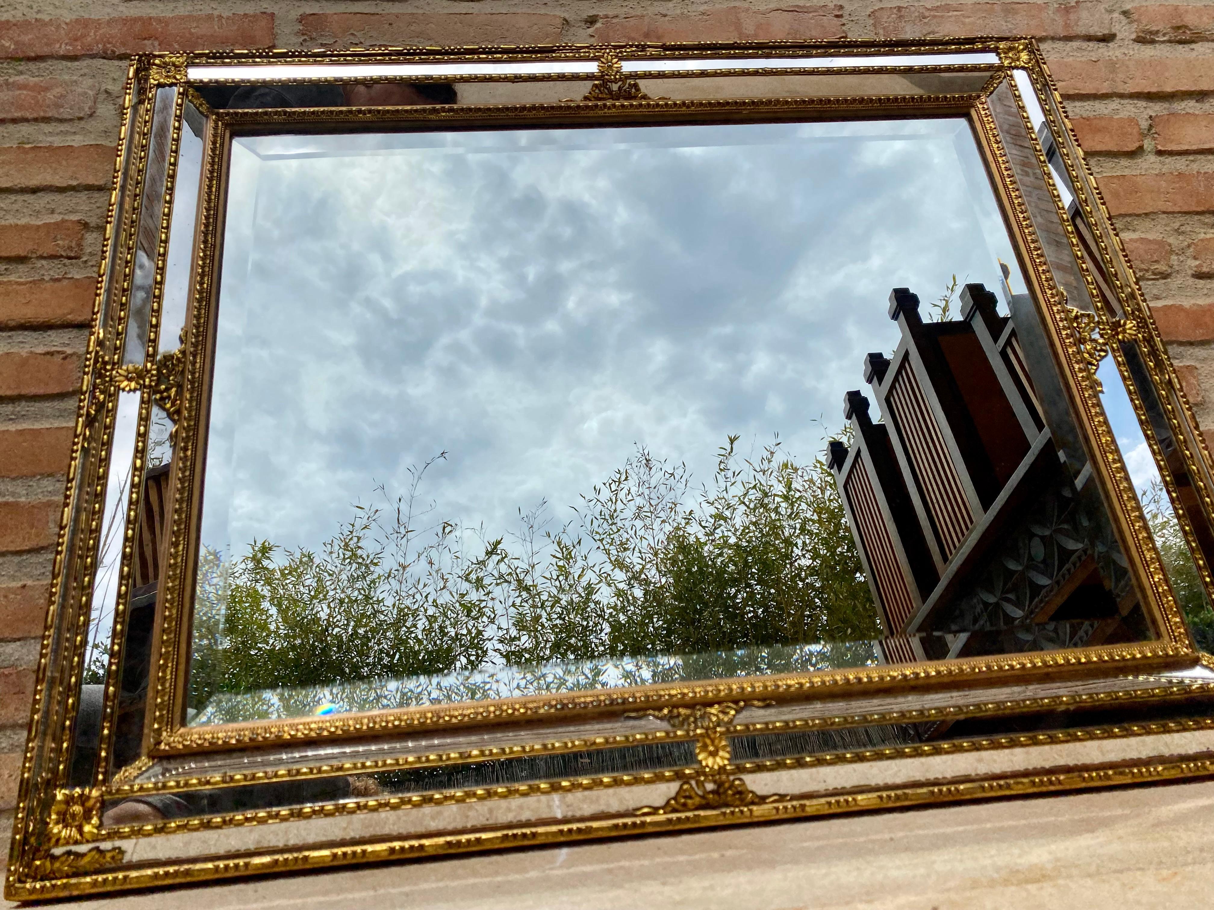 French Provincial French Directoire Gilded Carved Wood Wall Mirror, 1940s For Sale