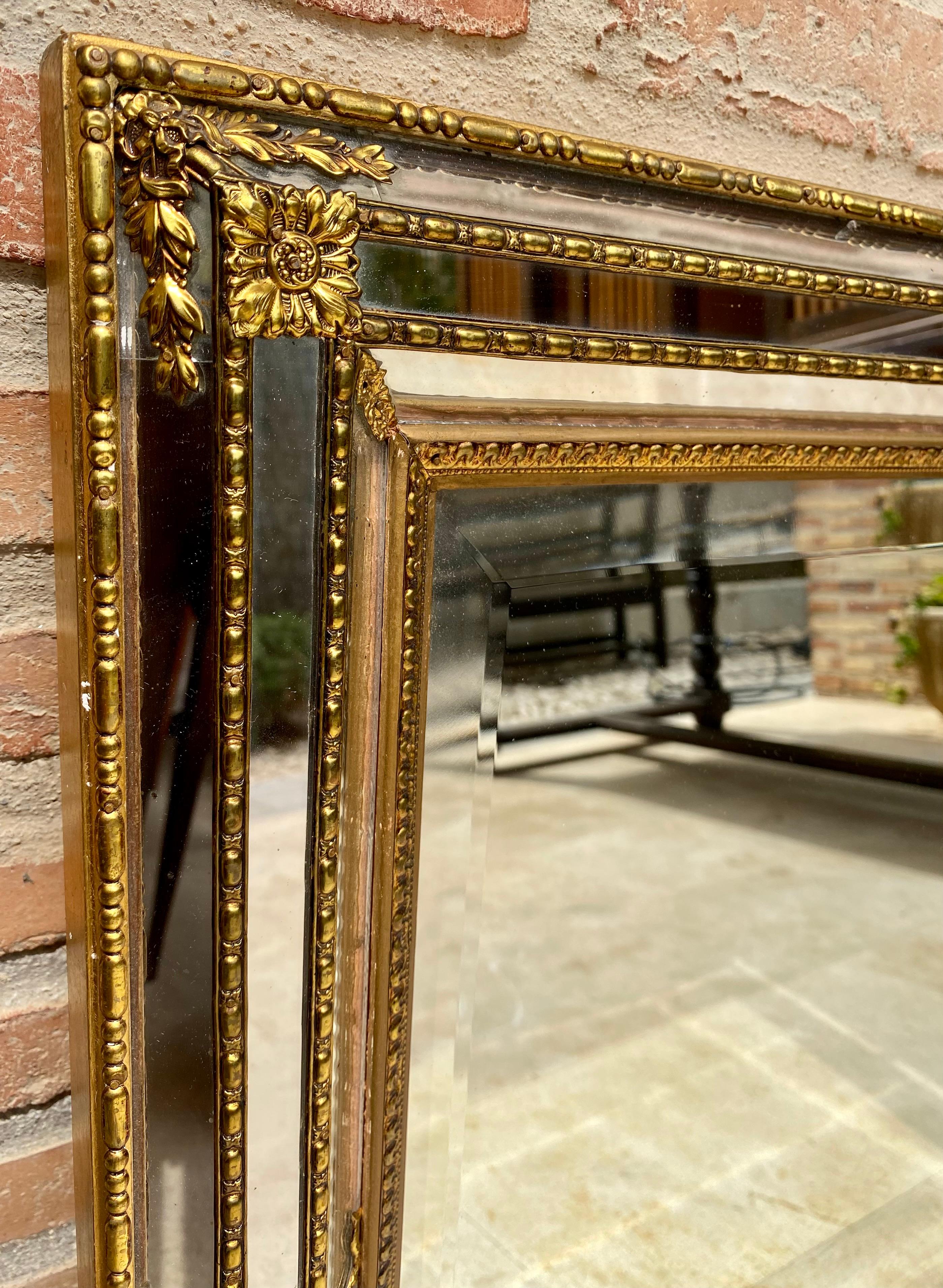 20th Century French Directoire Gilded Carved Wood Wall Mirror, 1940s For Sale