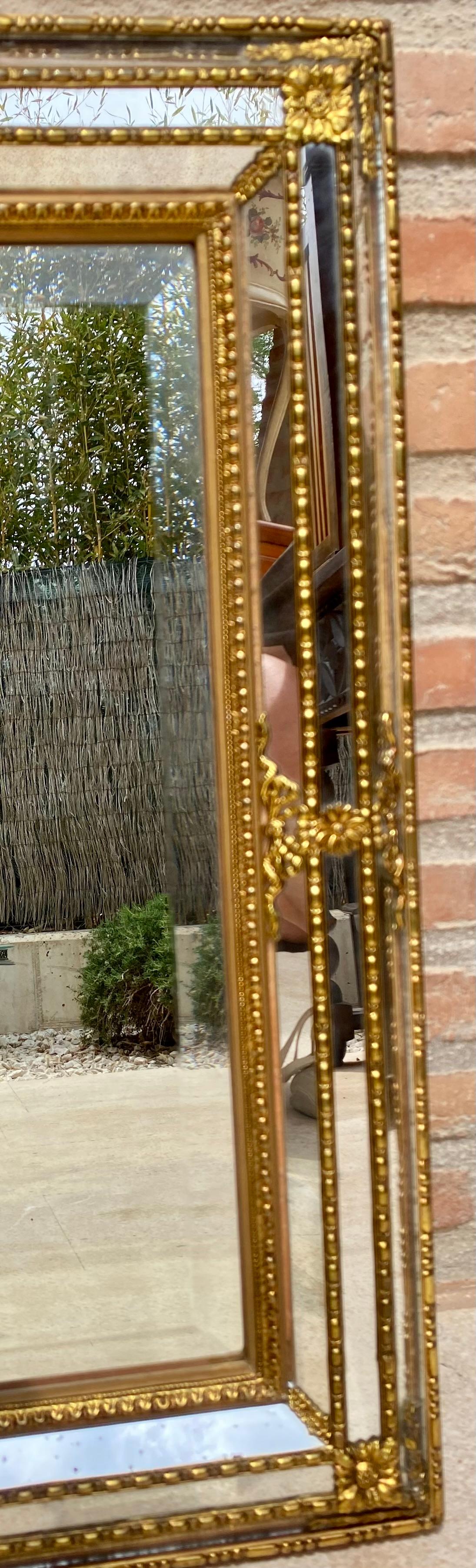 French Directoire Gilded Carved Wood Wall Mirror, 1940s For Sale 2