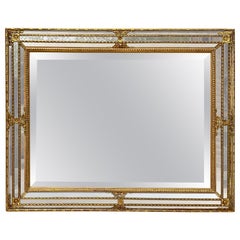 French Directoire Gilded Carved Wood Wall Mirror, 1940s