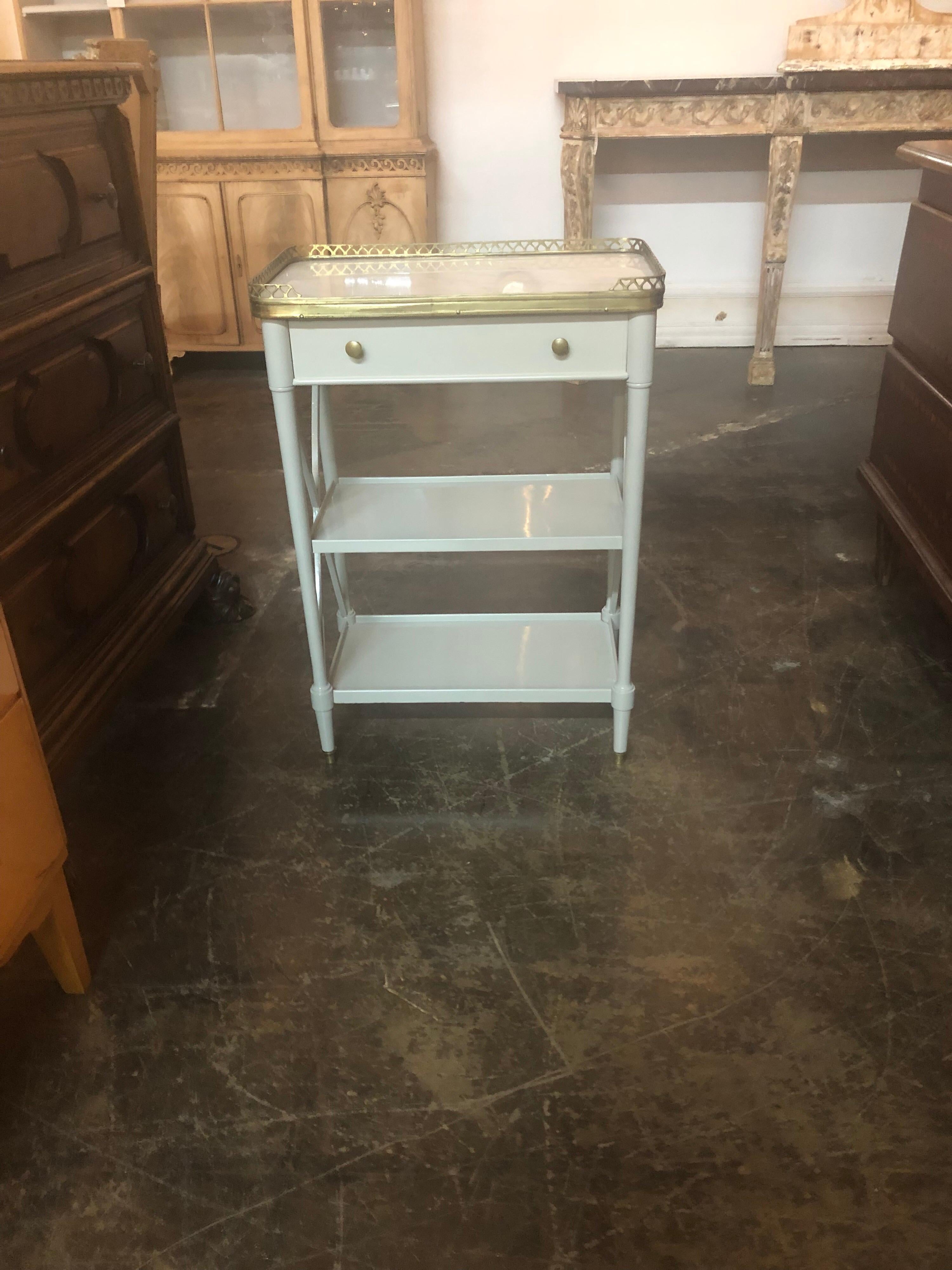 20th Century French Directoire' Grey Lacquered Side Table with Carrara Marble Top