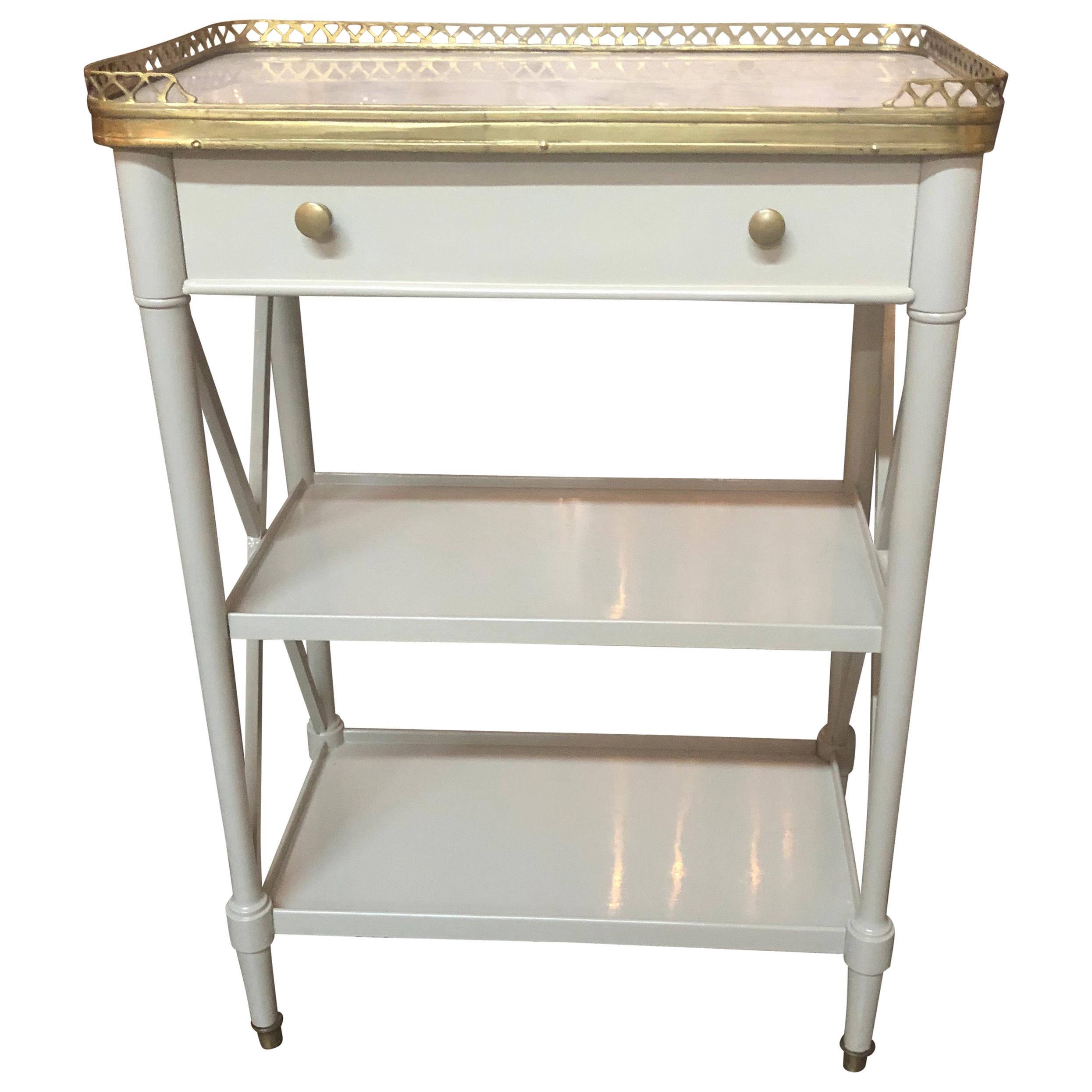 French Directoire' Grey Lacquered Side Table with Carrara Marble Top