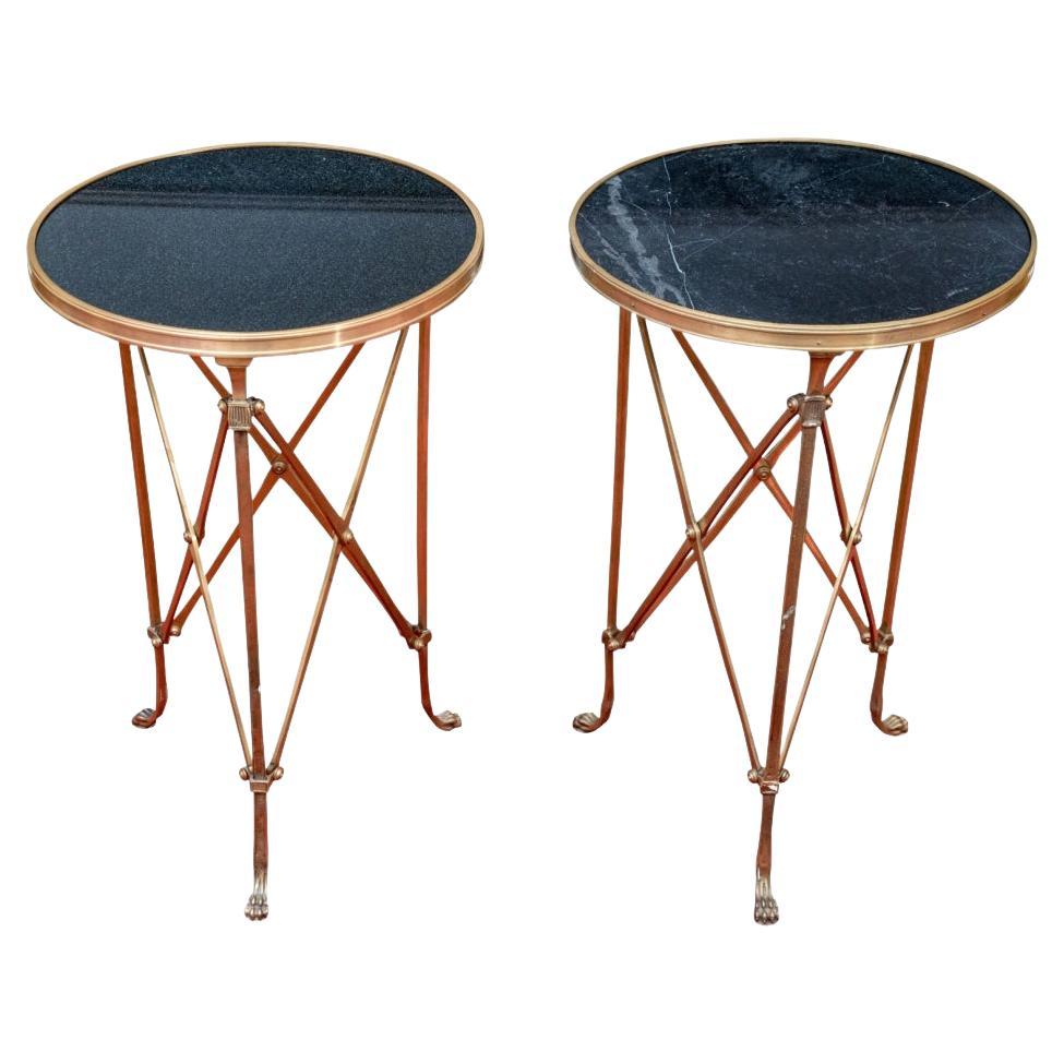 French Directoire Gueridon Tables, Black Marble & Bronze, 20th Century