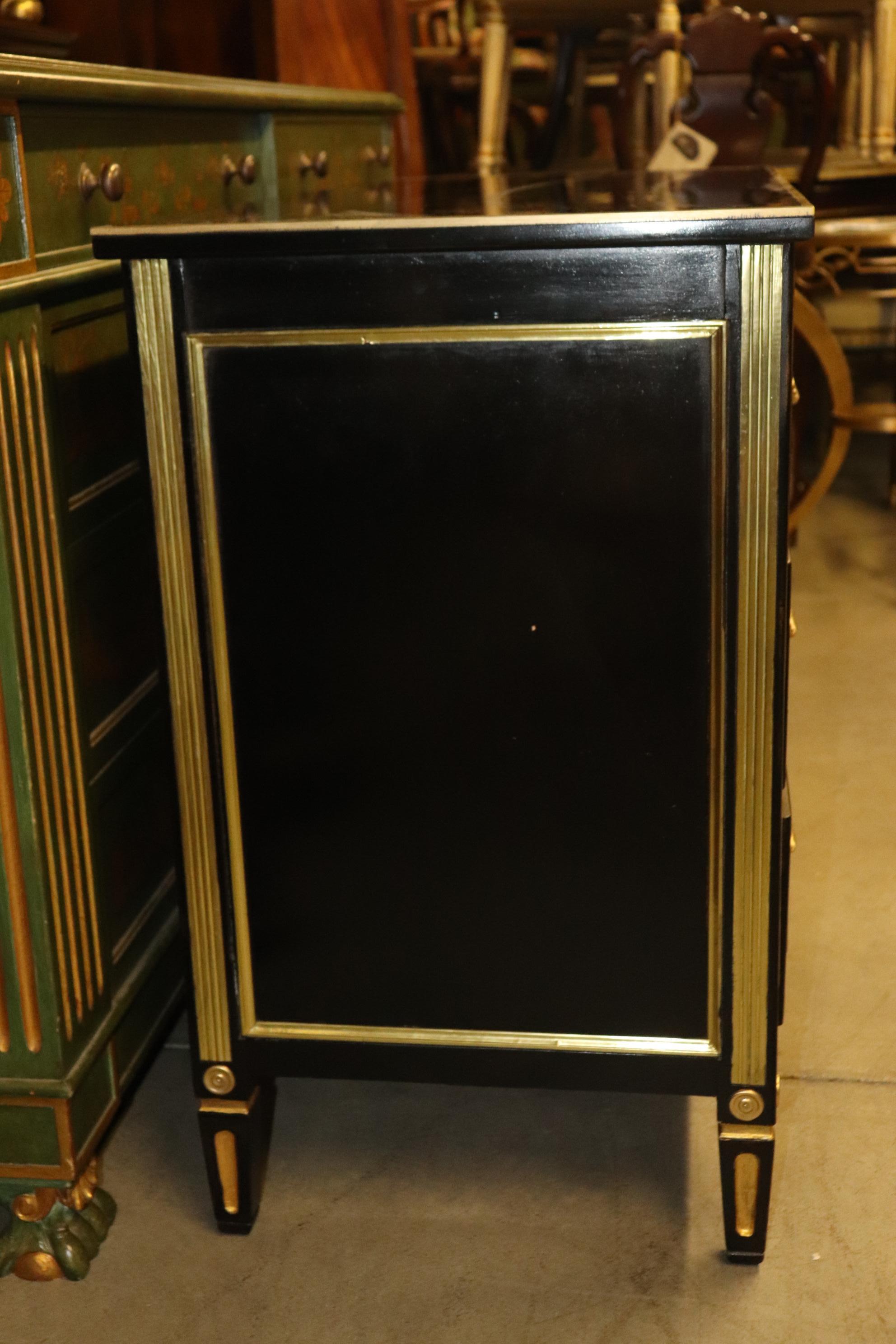 French Directoire Heavily Brass Inlaid Ebonized Commode Circa 1940 Jansen In Good Condition For Sale In Swedesboro, NJ