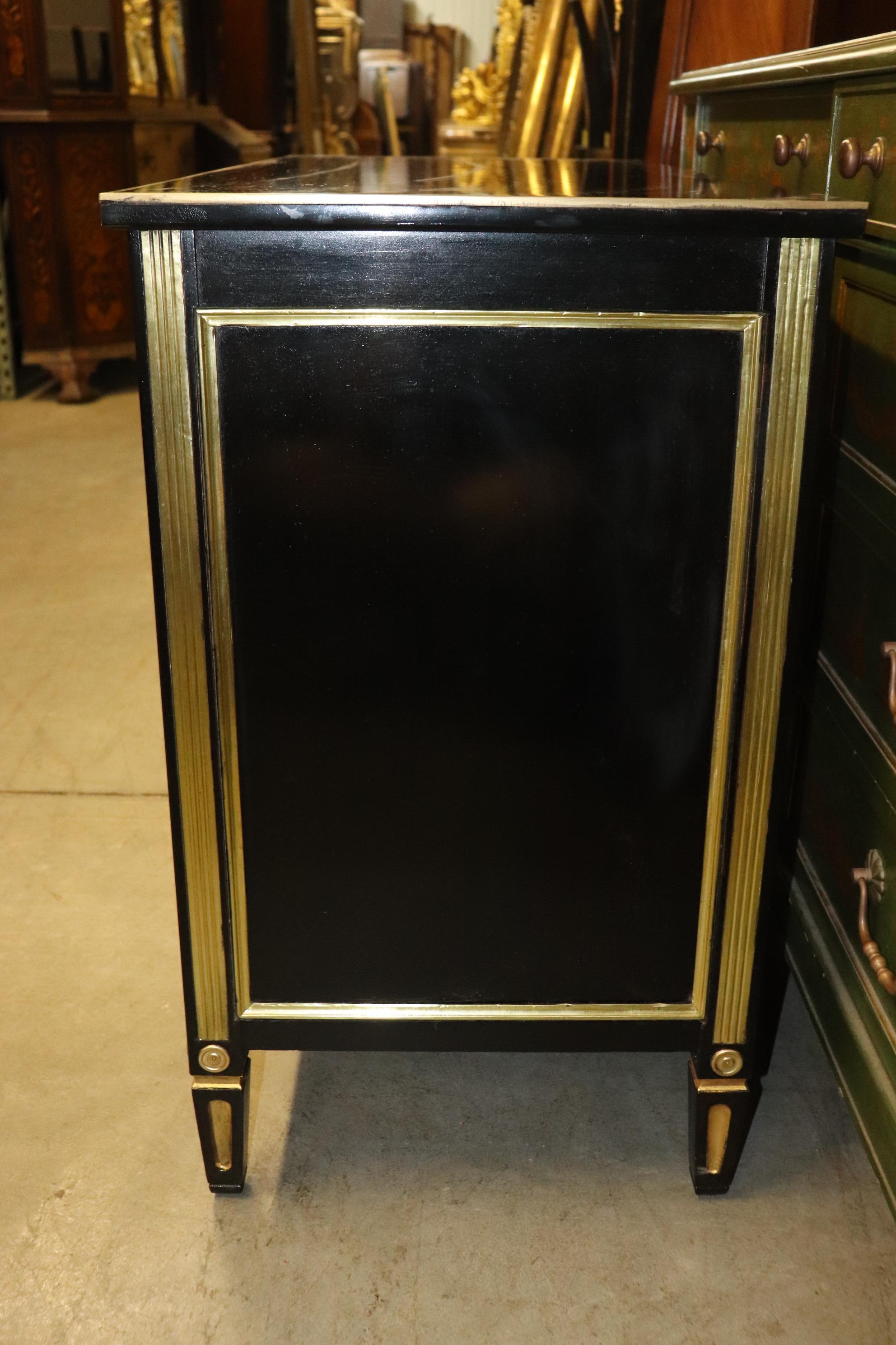 Mid-20th Century French Directoire Heavily Brass Inlaid Ebonized Commode Circa 1940 Jansen For Sale