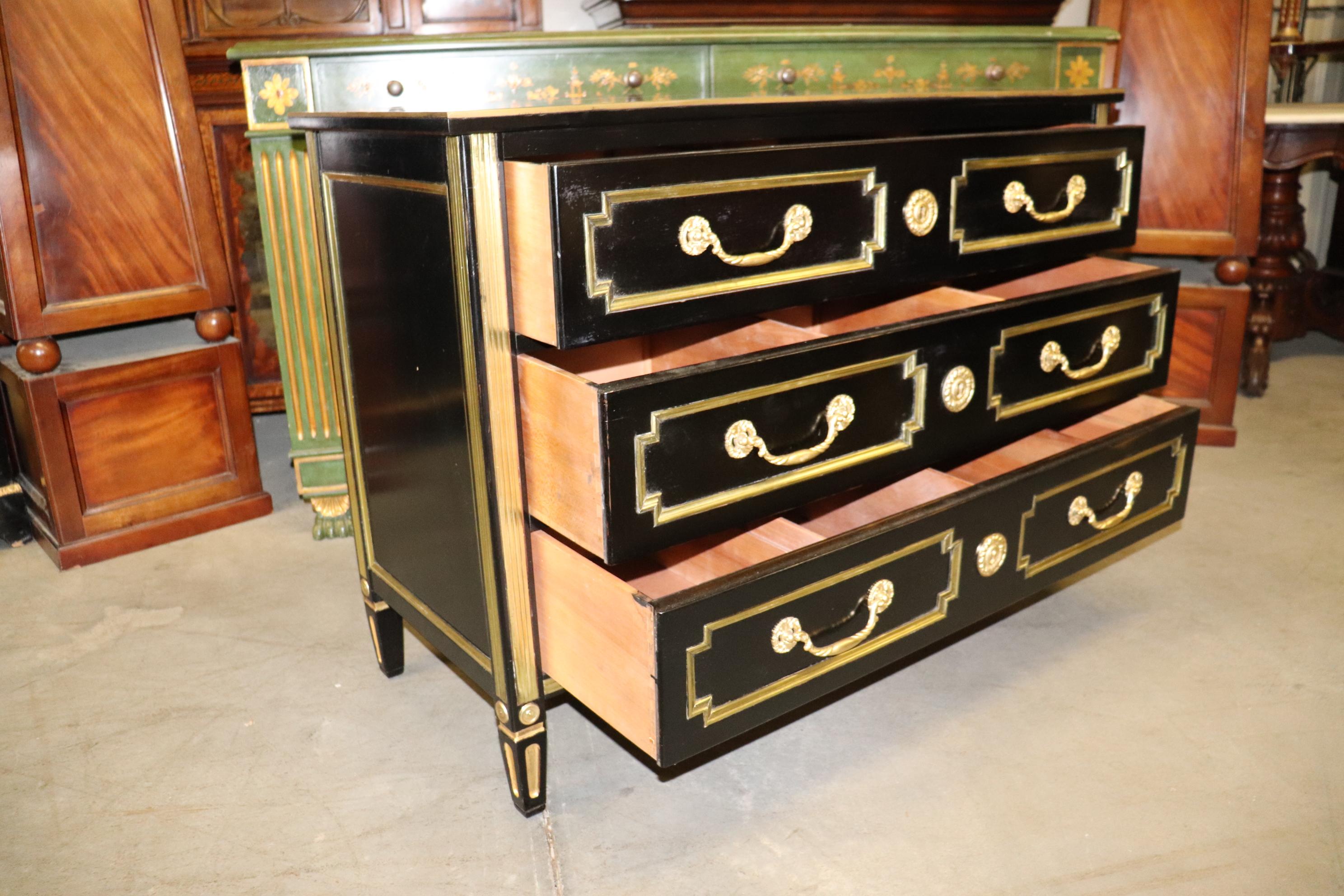 French Directoire Heavily Brass Inlaid Ebonized Commode Circa 1940 Jansen For Sale 2