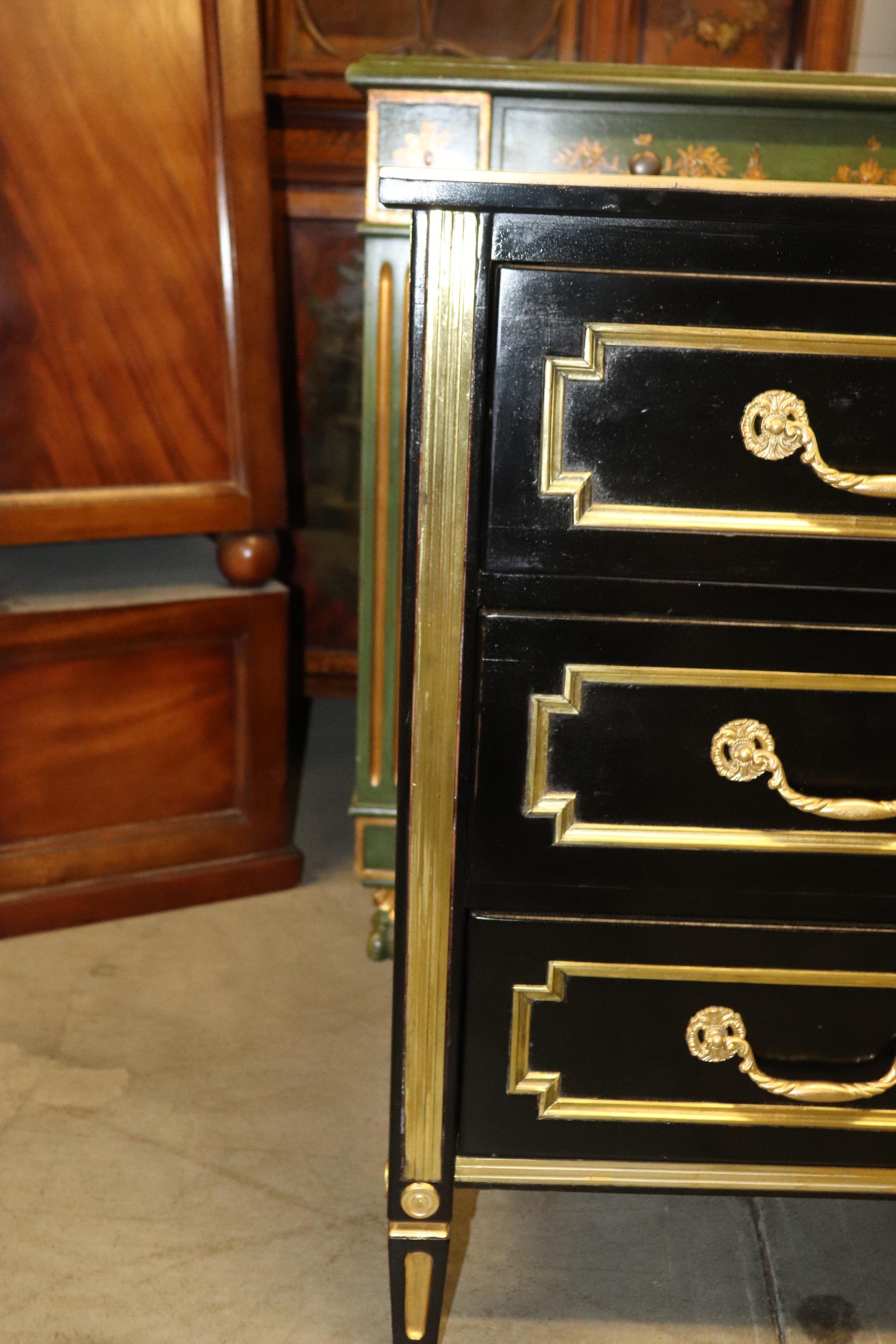 French Directoire Heavily Brass Inlaid Ebonized Commode Circa 1940 Jansen For Sale 5