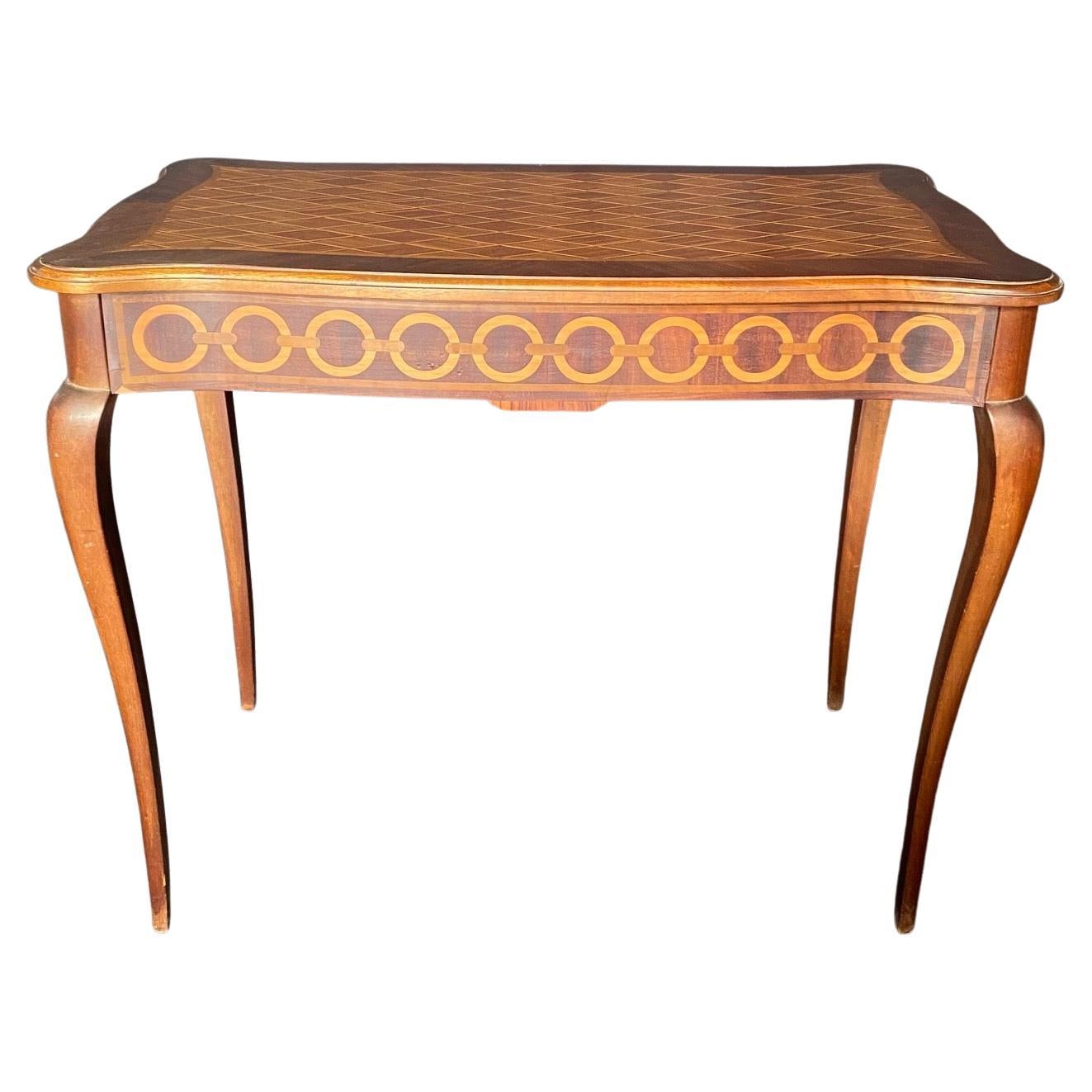  French Directoire Inlaid Marquetry Side Table or Desk with Meticulous Inlay For Sale