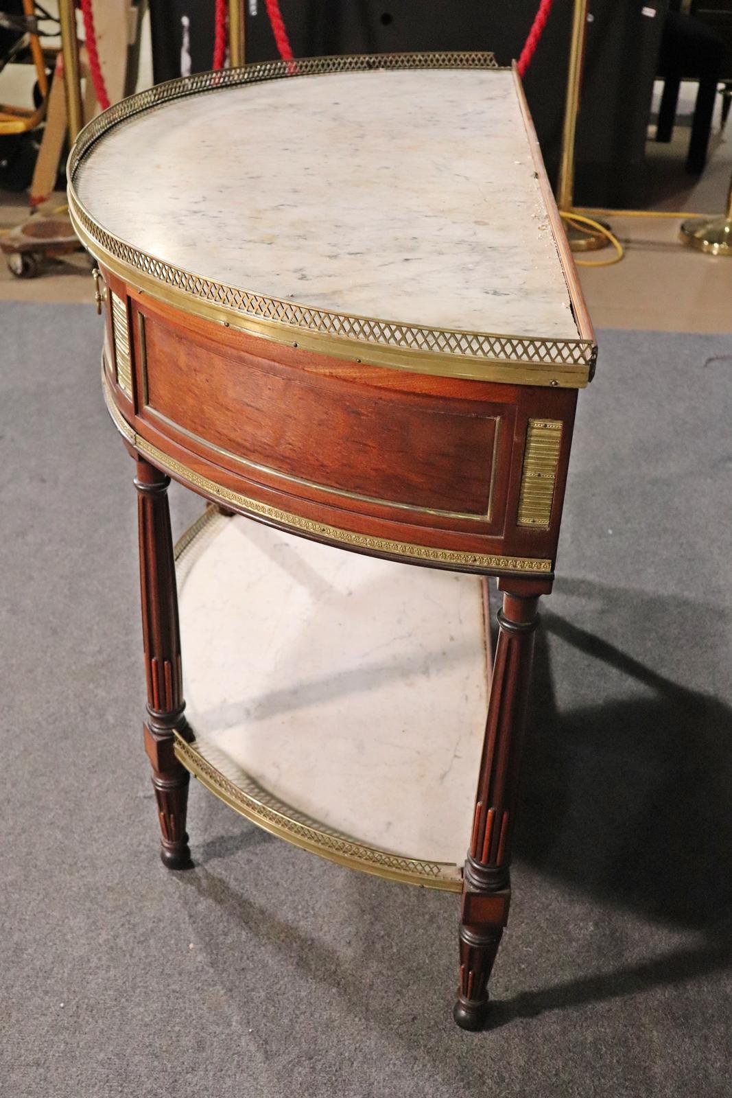 French Directoire Louis XVI Demilune Shape Marble Top Marble Top Console Table For Sale 3