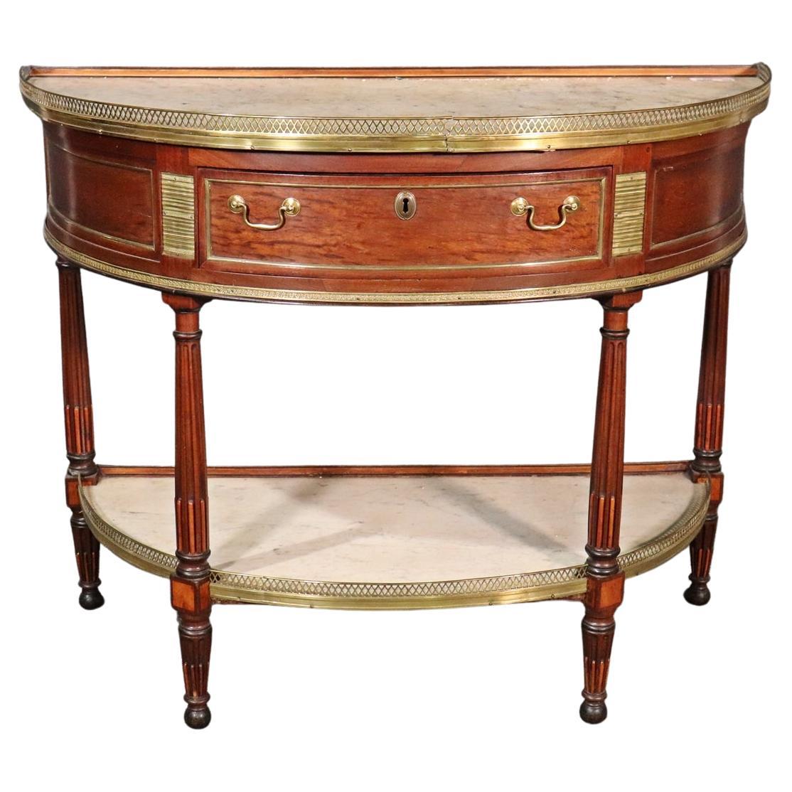 Console de style Directoire français Louis XVI en forme de demi-lune avec plateau en marbre et plateau en marbre en vente