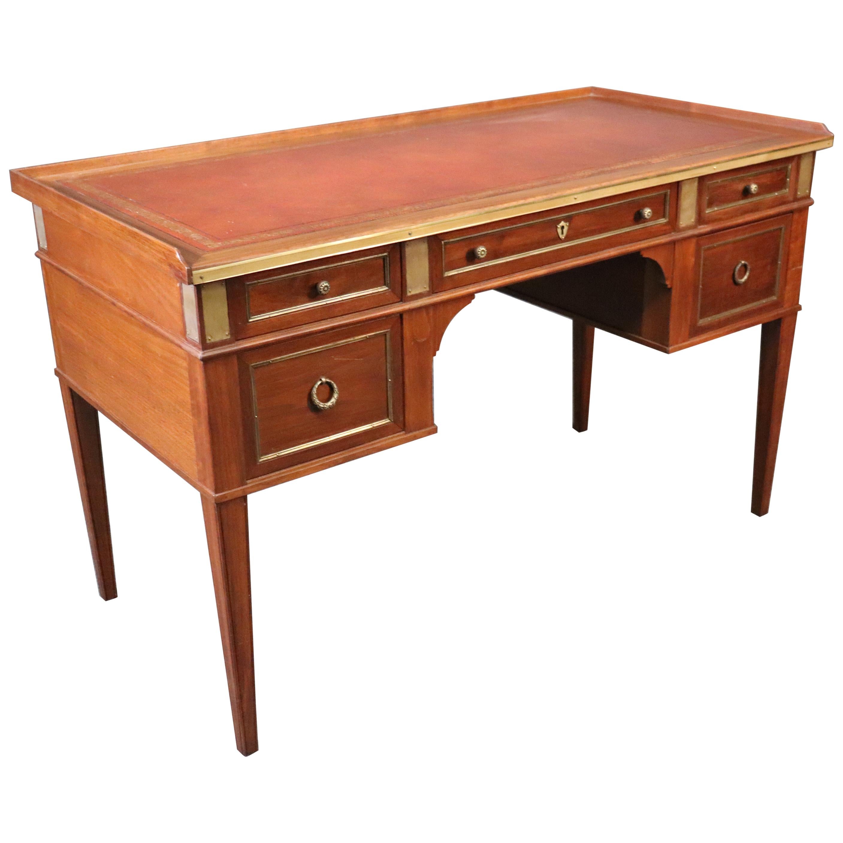 French Directoire Louis XVI Leather Top Writing Table Desk Bureau Plat