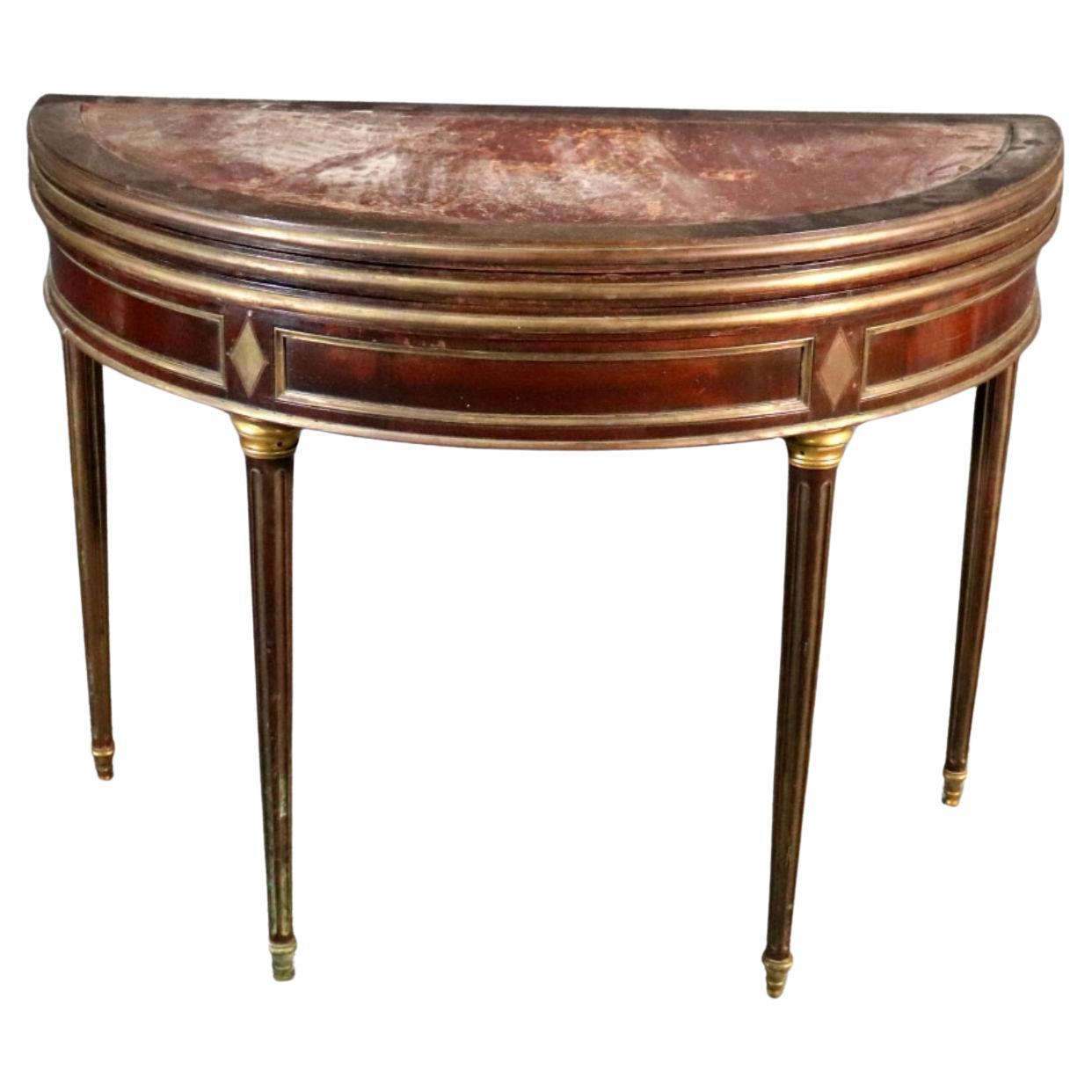 French Directoire Louis XVI Style Leather  Flip Top Game Center Table