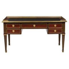 Antique French Directoire Mahogany and Brass Inlaid Leather Top Desk