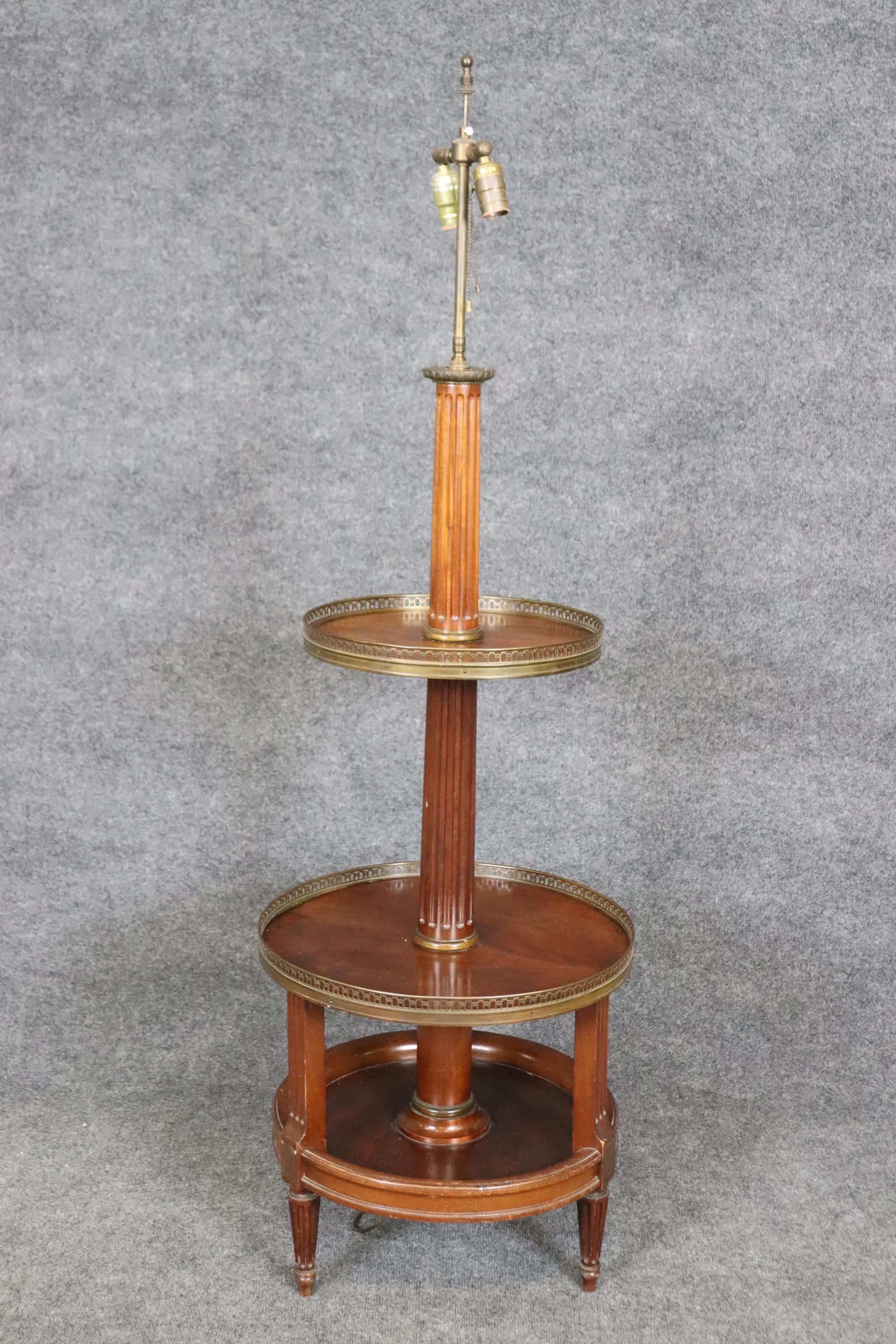 French Directoire Mahogany and Brass Mounted Floor Lamp with Shelves In Good Condition For Sale In Swedesboro, NJ