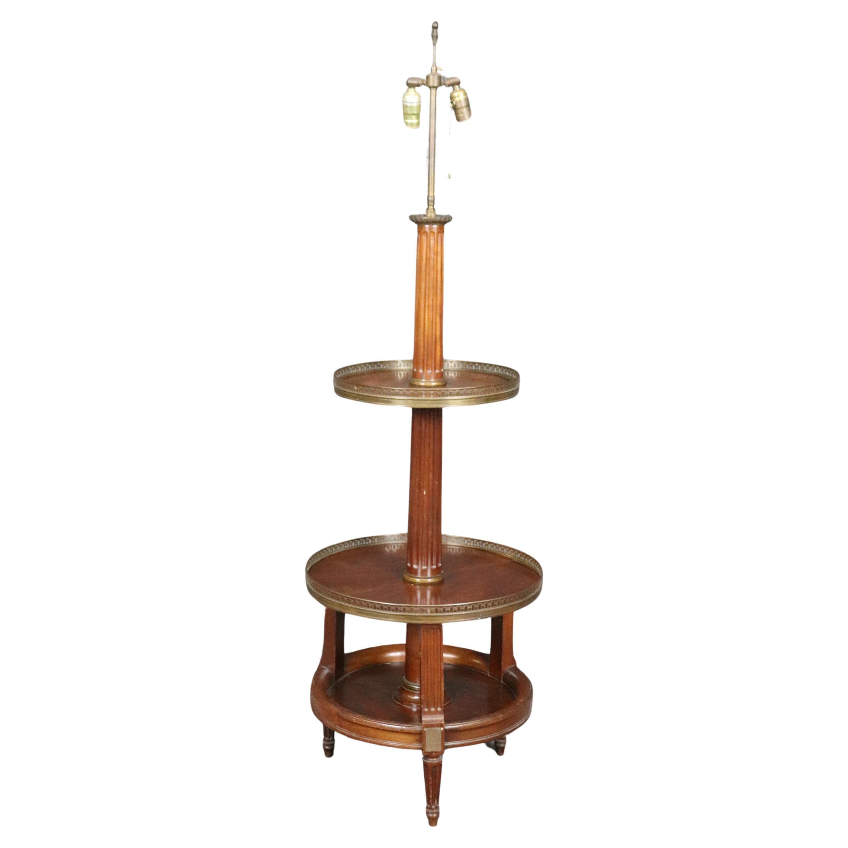 French Directoire Mahogany and Brass Mounted Floor Lamp with Shelves For Sale