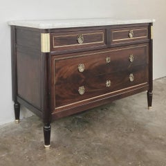 French Directoire Mahogany Marble-Top Commode, Silver Chest