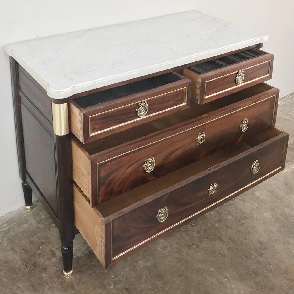 French Directoire Mahogany Marble-Top Commode, Silver Chest In Good Condition In Dallas, TX