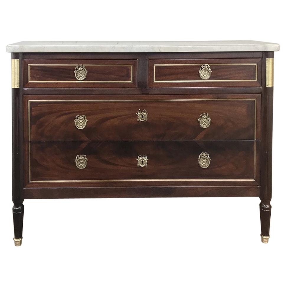 French Directoire Mahogany Marble-Top Commode, Silver Chest