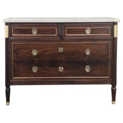 French Directoire Mahogany Marble-Top Commode, Silver Chest