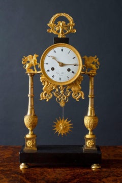 French Directoire Marble Pillar Mantel Clock
