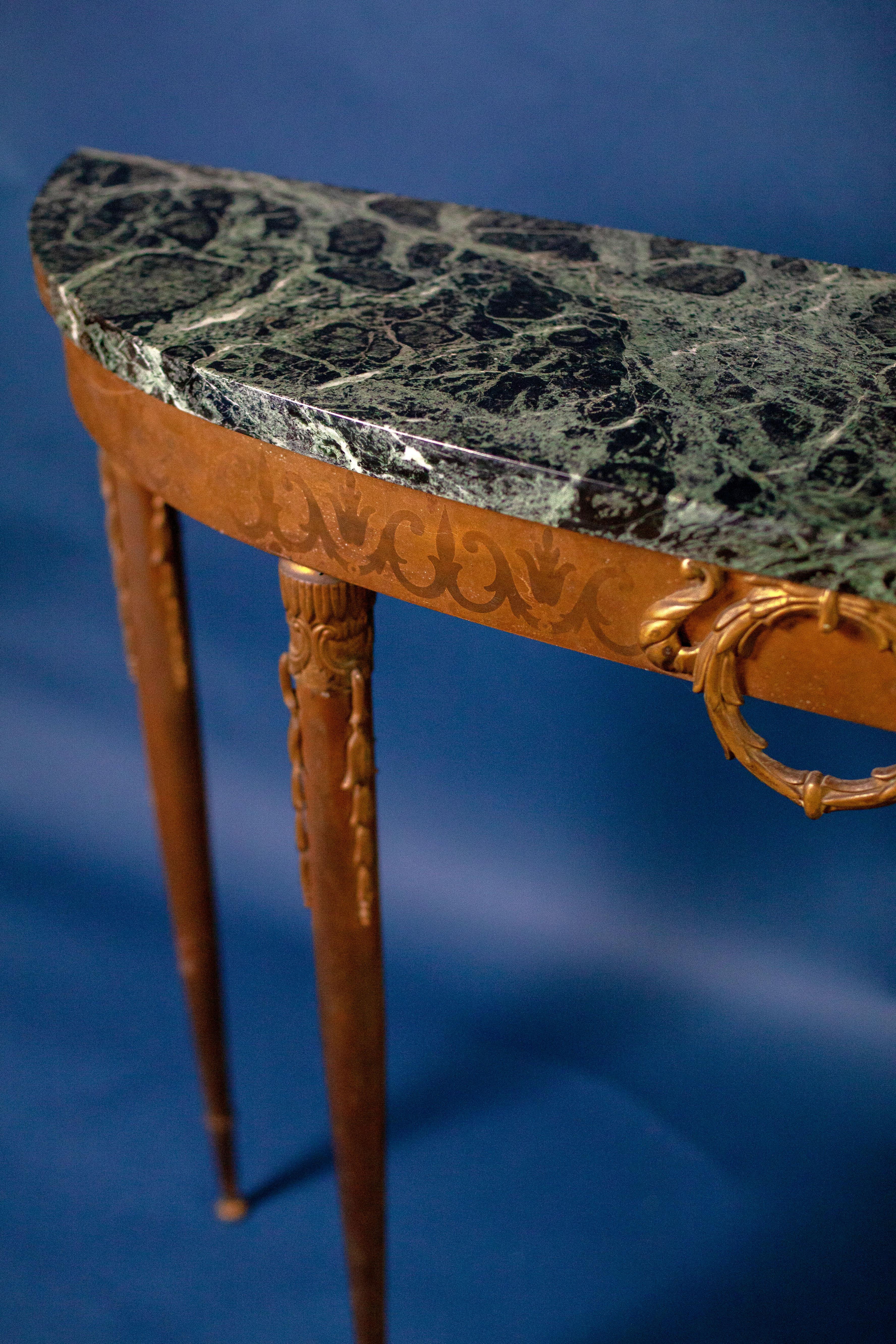 Metal French, Directoire Marble Top Demi-Lune Table For Sale