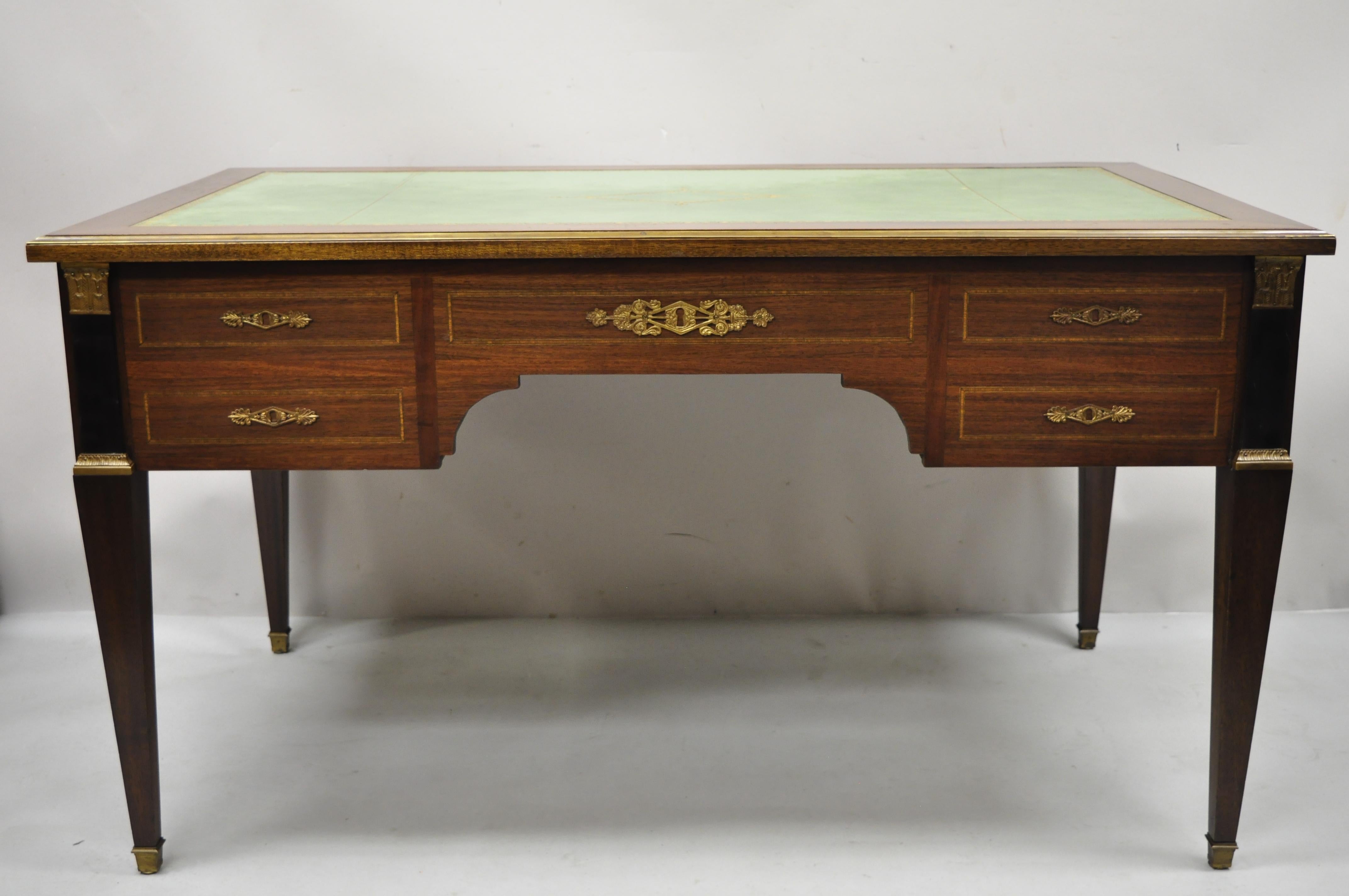 French Directoire Neoclassical Green Leather Top Mahogany Bureau Plat Desk 9