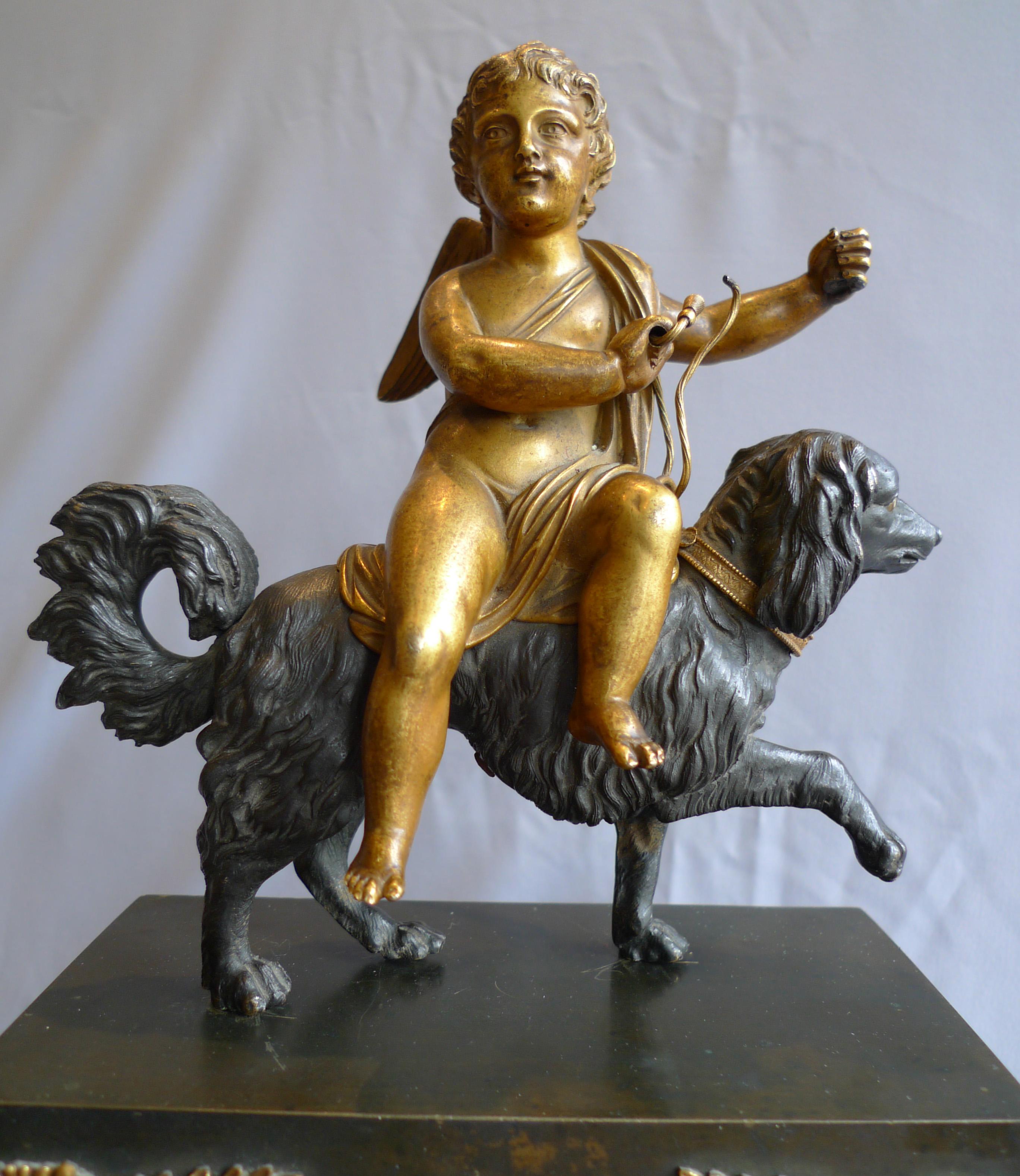 French Directoire or Empire Clock with Cupid Riding a Dog In Good Condition For Sale In London, GB