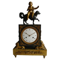 French Directoire or Empire Clock with Cupid Riding a Dog