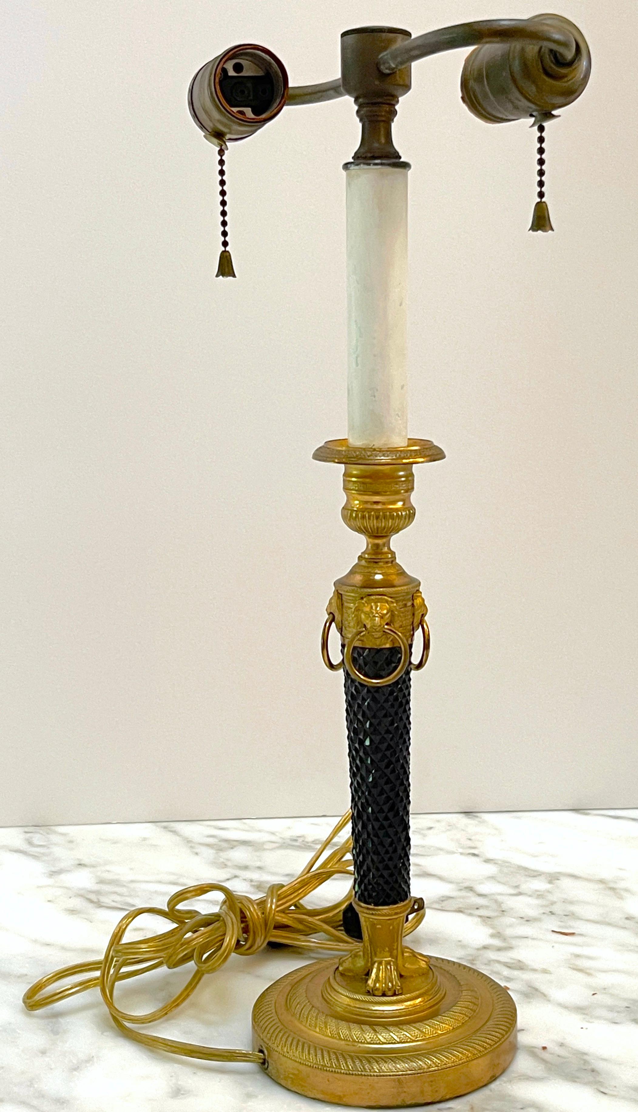 Lampe bouillotte française Directoire en bronze doré et améthyste noire taillée en cristal en vente 4
