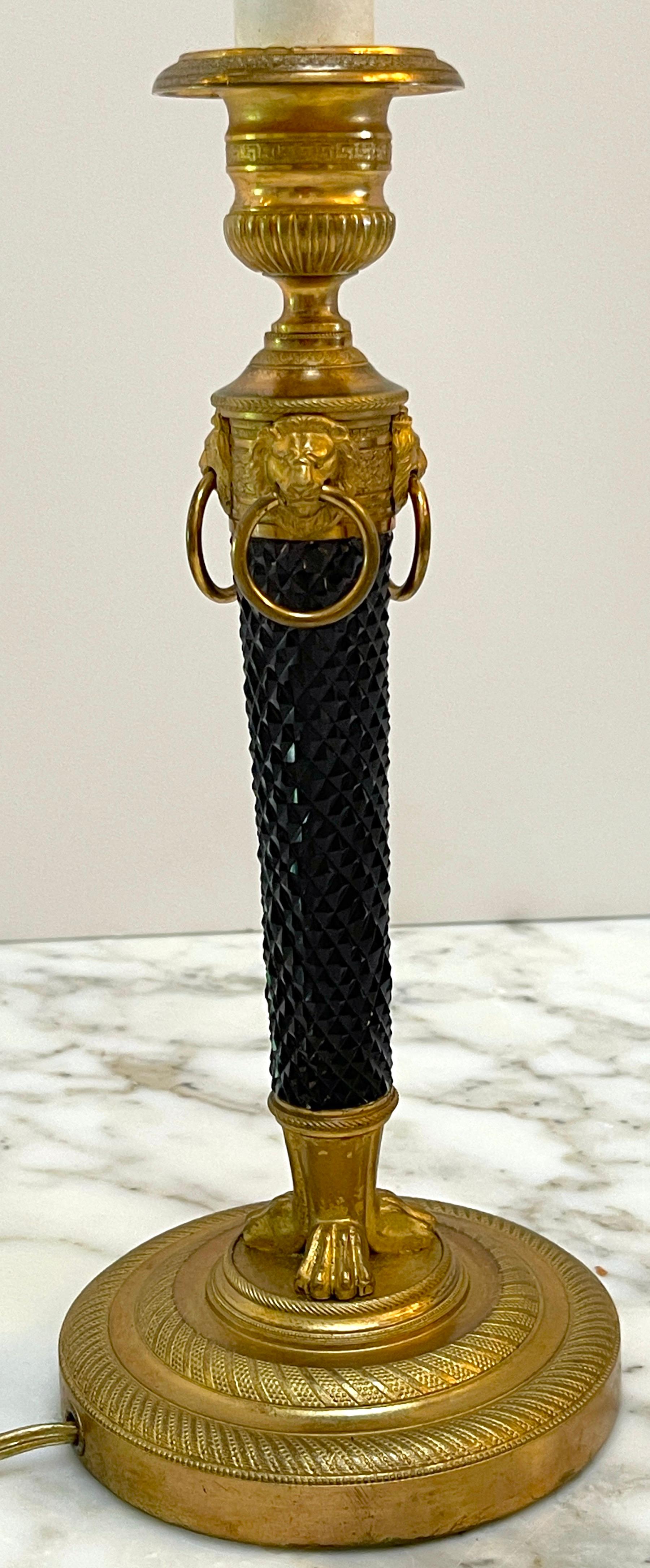 Lampe bouillotte française Directoire en bronze doré et améthyste noire taillée en cristal en vente 5