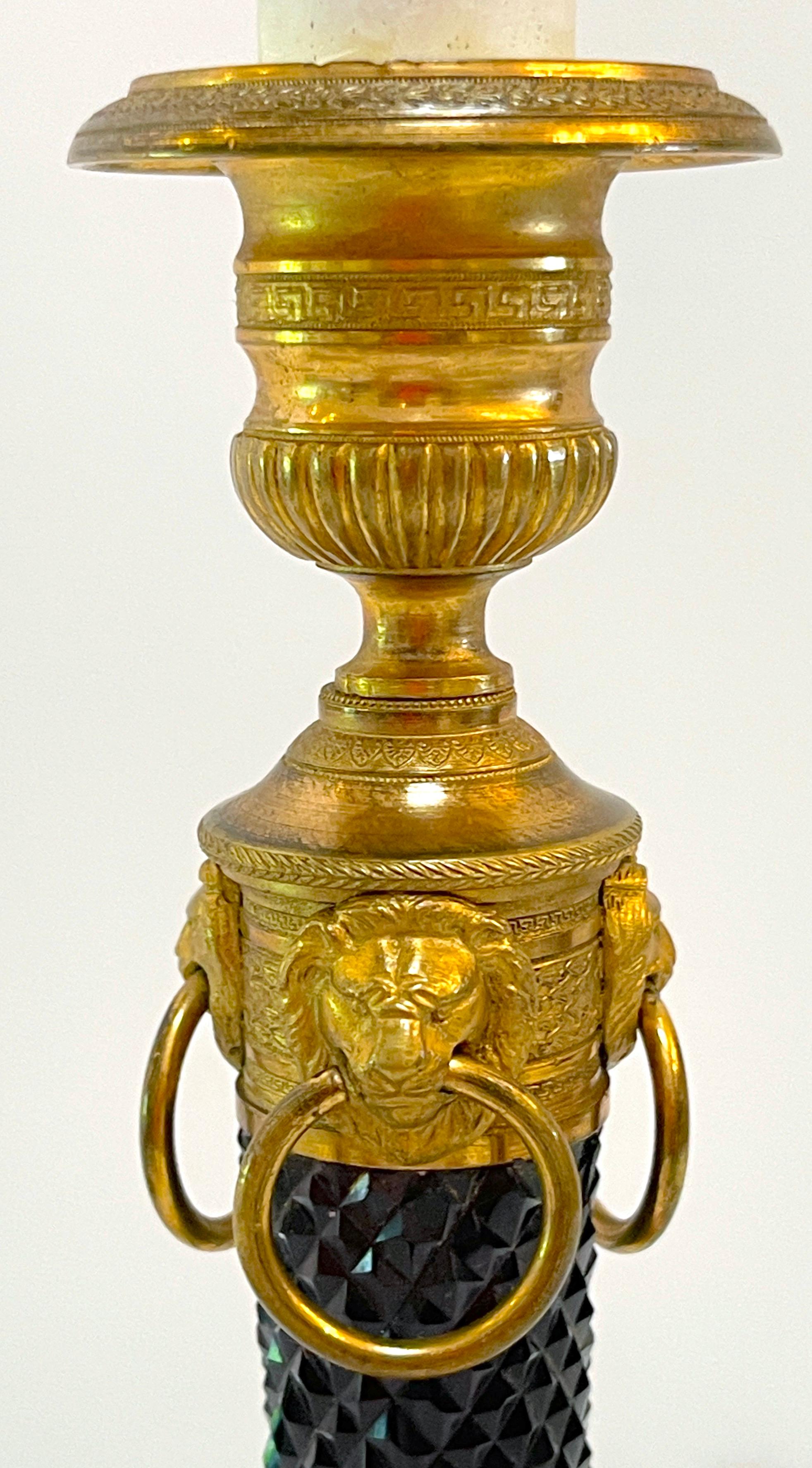 Lampe bouillotte française Directoire en bronze doré et améthyste noire taillée en cristal en vente 6