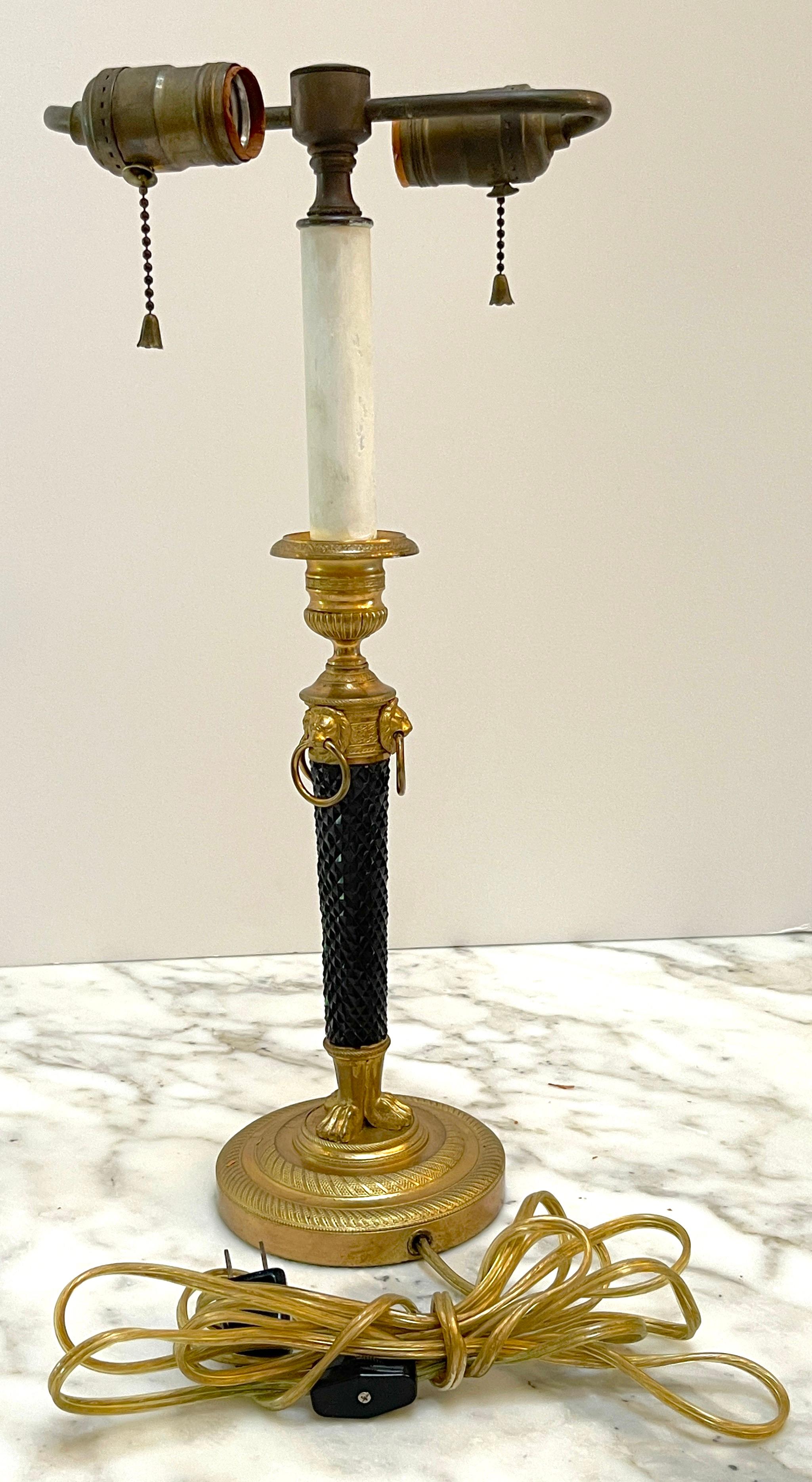 Lampe bouillotte française Directoire en bronze doré et améthyste noire taillée en cristal en vente 7