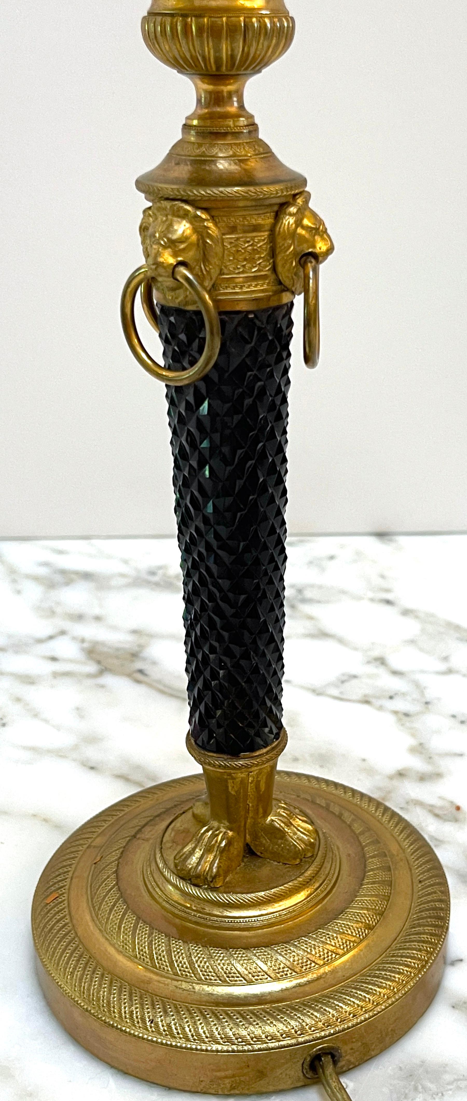 Lampe bouillotte française Directoire en bronze doré et améthyste noire taillée en cristal en vente 8