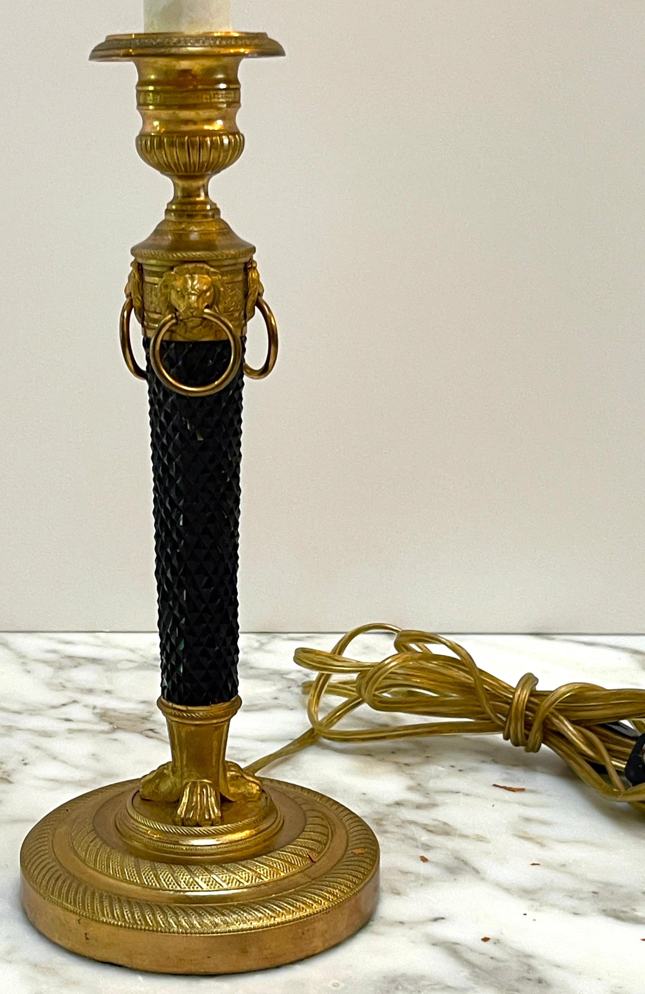 Lampe bouillotte française Directoire en bronze doré et améthyste noire taillée en cristal en vente 9