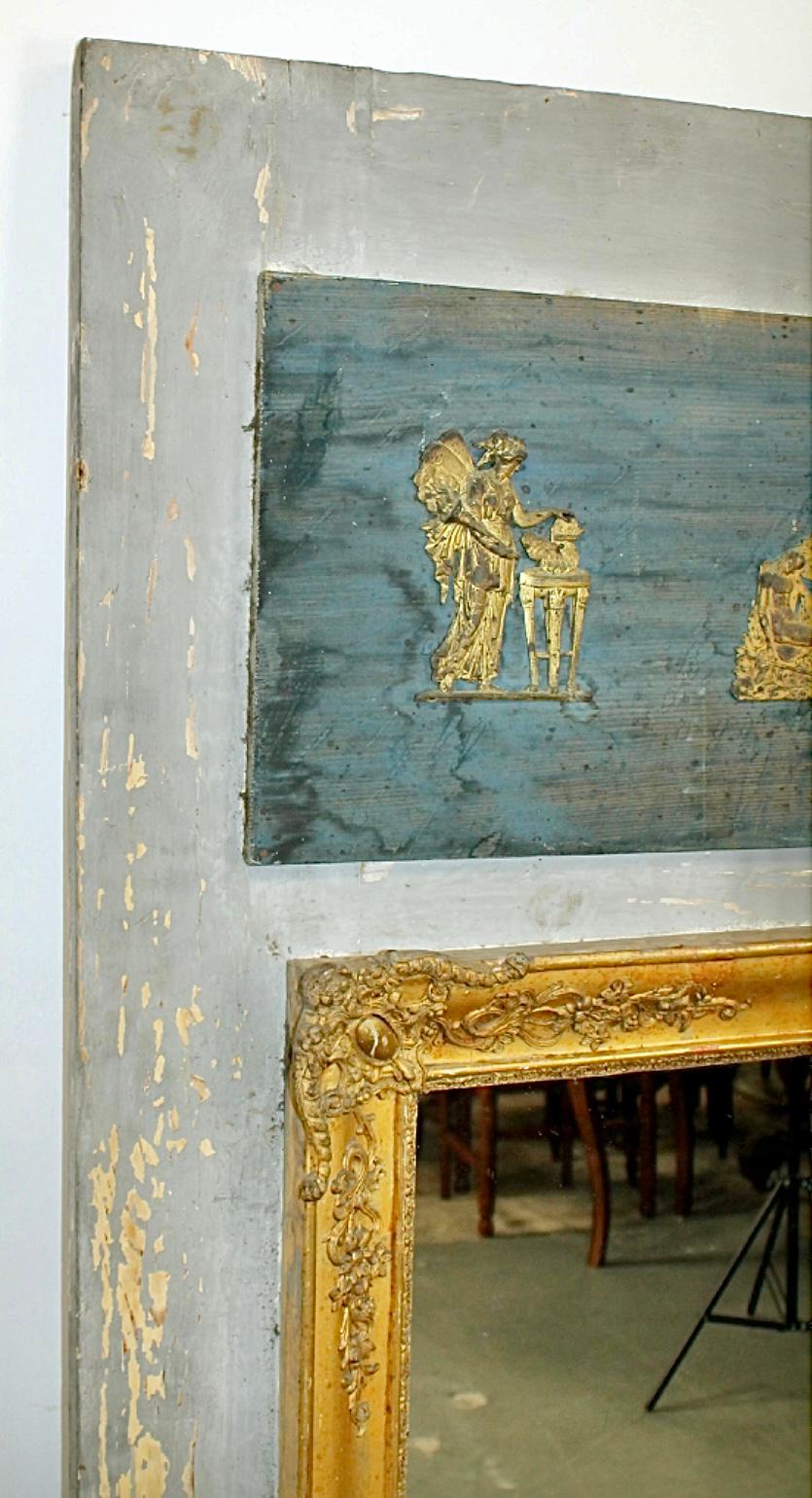Néoclassique Miroir Trumeau en bois doré et peint Directoire en vente