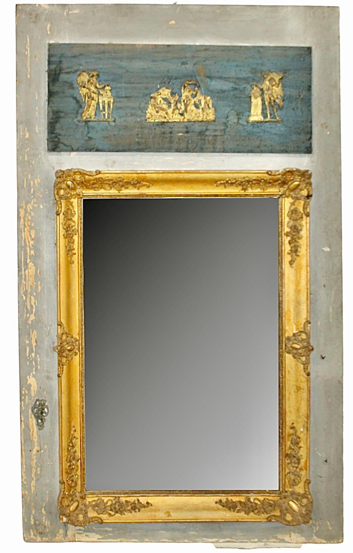 Miroir Trumeau en bois doré et peint Directoire Bon état - En vente à Bradenton, FL