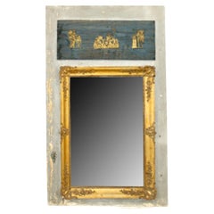 Antique French Directoire Painted And Giltwood Trumeau Mirror