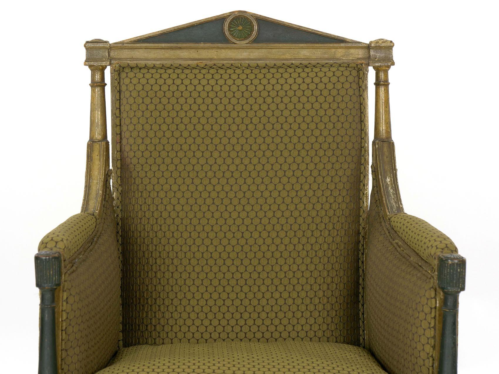 Neoclassical French Directoire Painted Antique Bergère Armchair, 19th Century