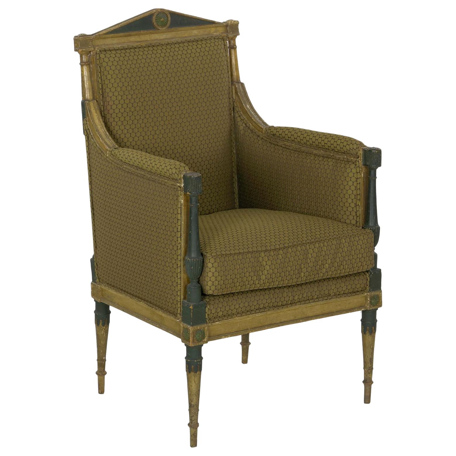 French Directoire Painted Antique Bergère Armchair, 19th Century