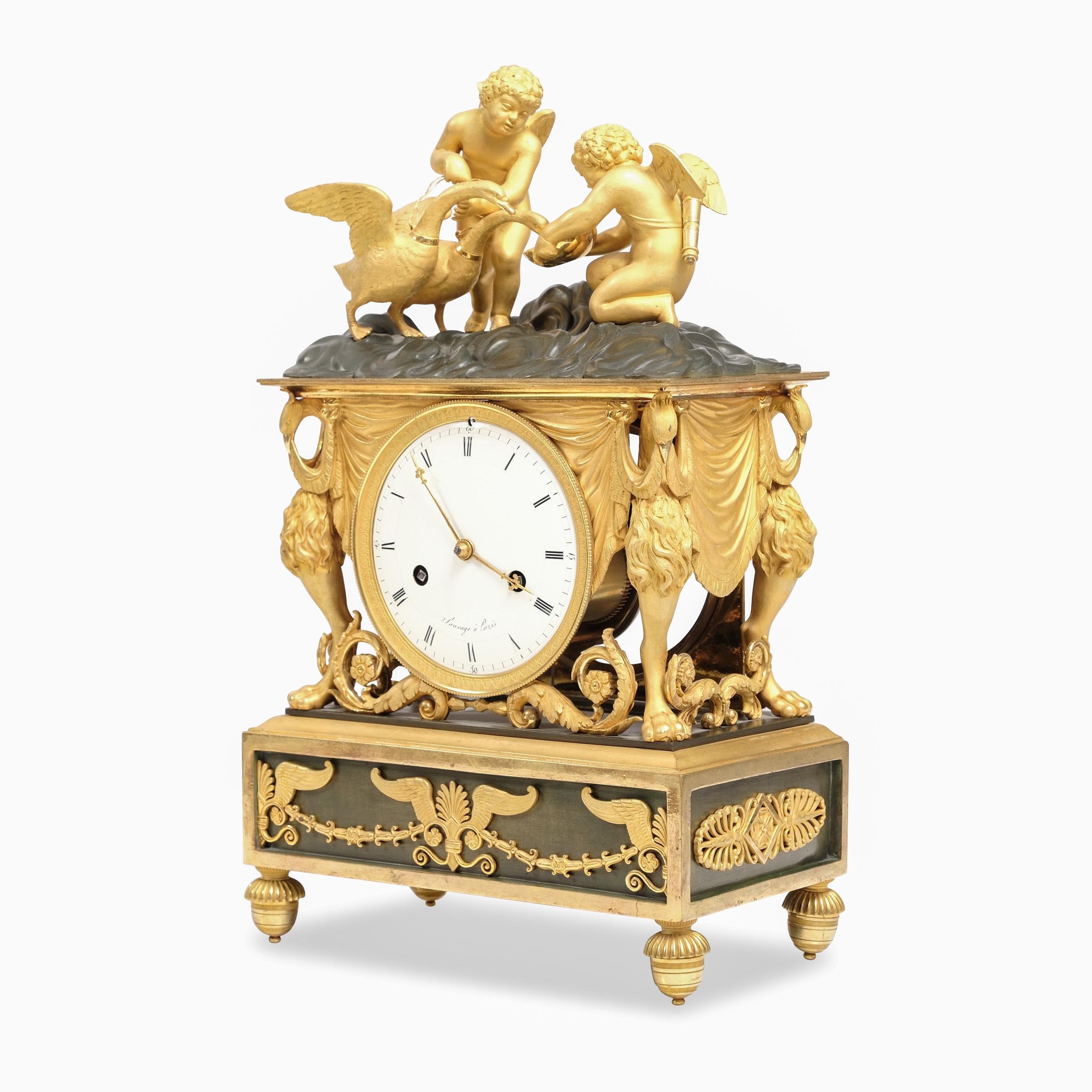 Late 18th Century French Directoire Pendule Clock with Swans and Putti Paris 1790/1800  For Sale