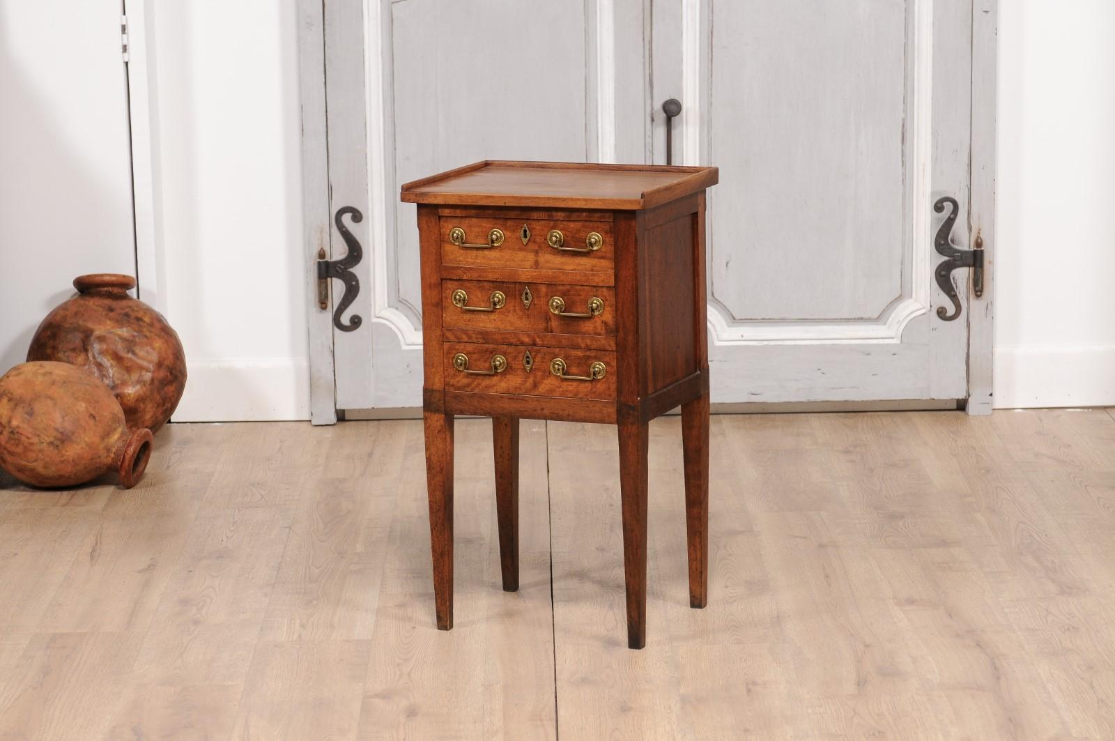 French Directoire Period 18th Century Walnut Beside Table with Three Drawers 5