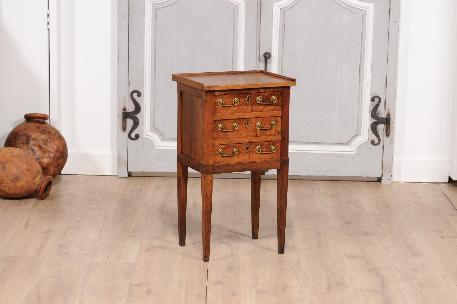 French Directoire Period 18th Century Walnut Beside Table with Three Drawers In Good Condition In Atlanta, GA