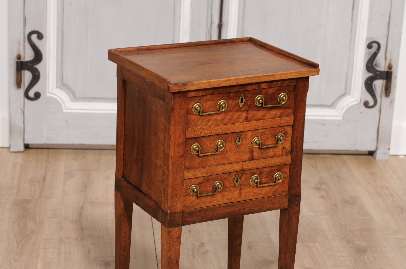 18th Century and Earlier French Directoire Period 18th Century Walnut Beside Table with Three Drawers